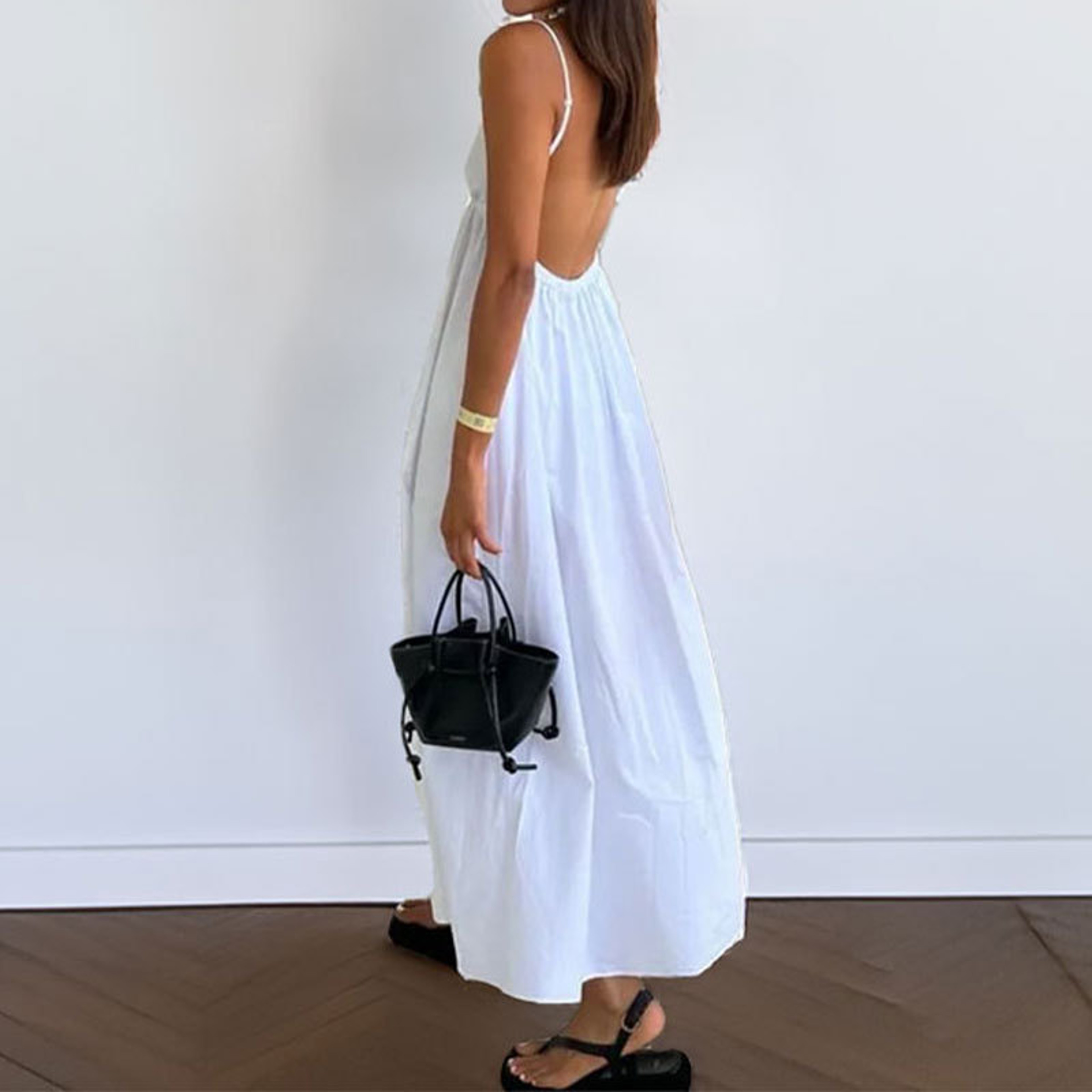 Ethereal White ALine Summer Dress With Open Back And VNeck Line 3