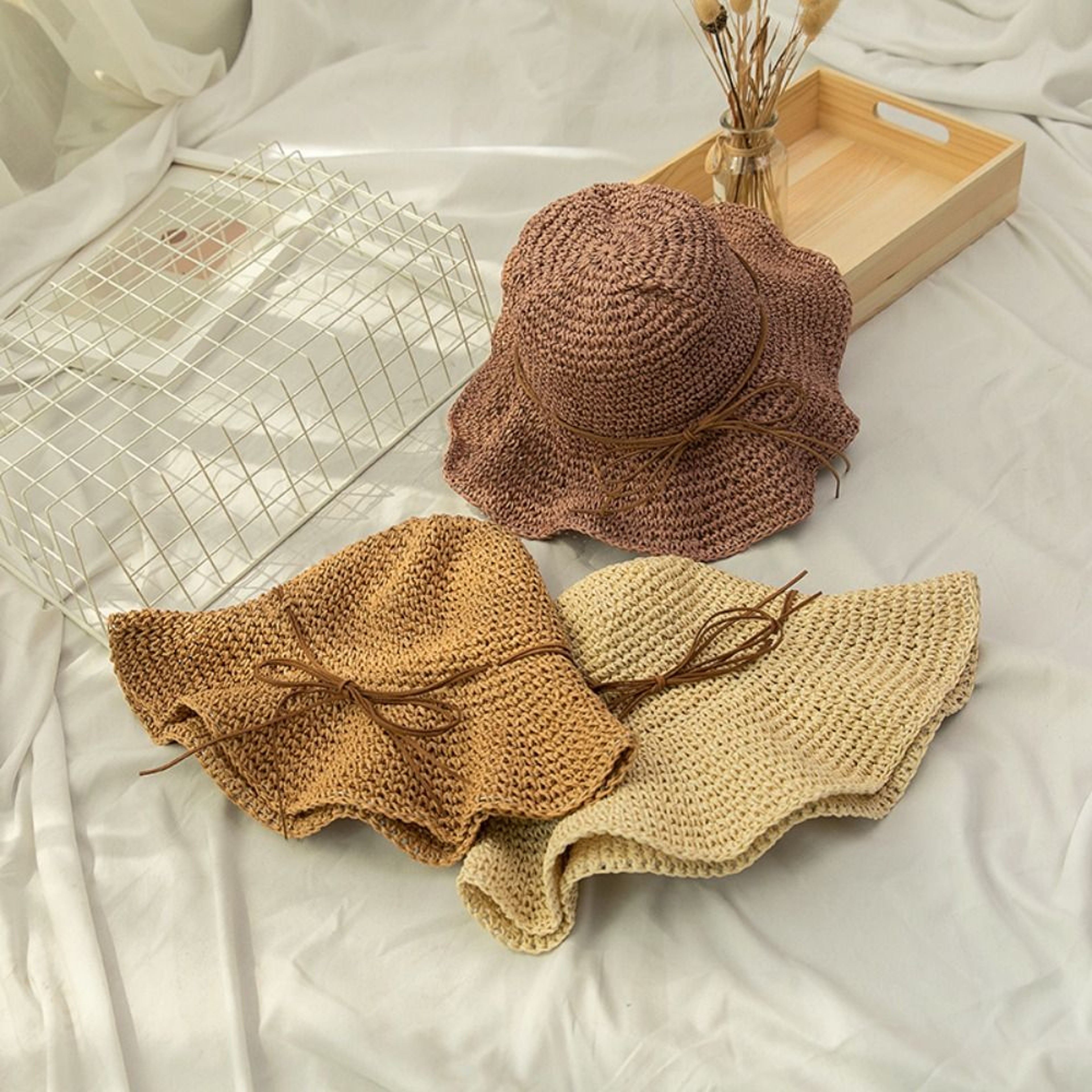 French Style Wide Brim Beach Hat With Elegant Accent Bow 1