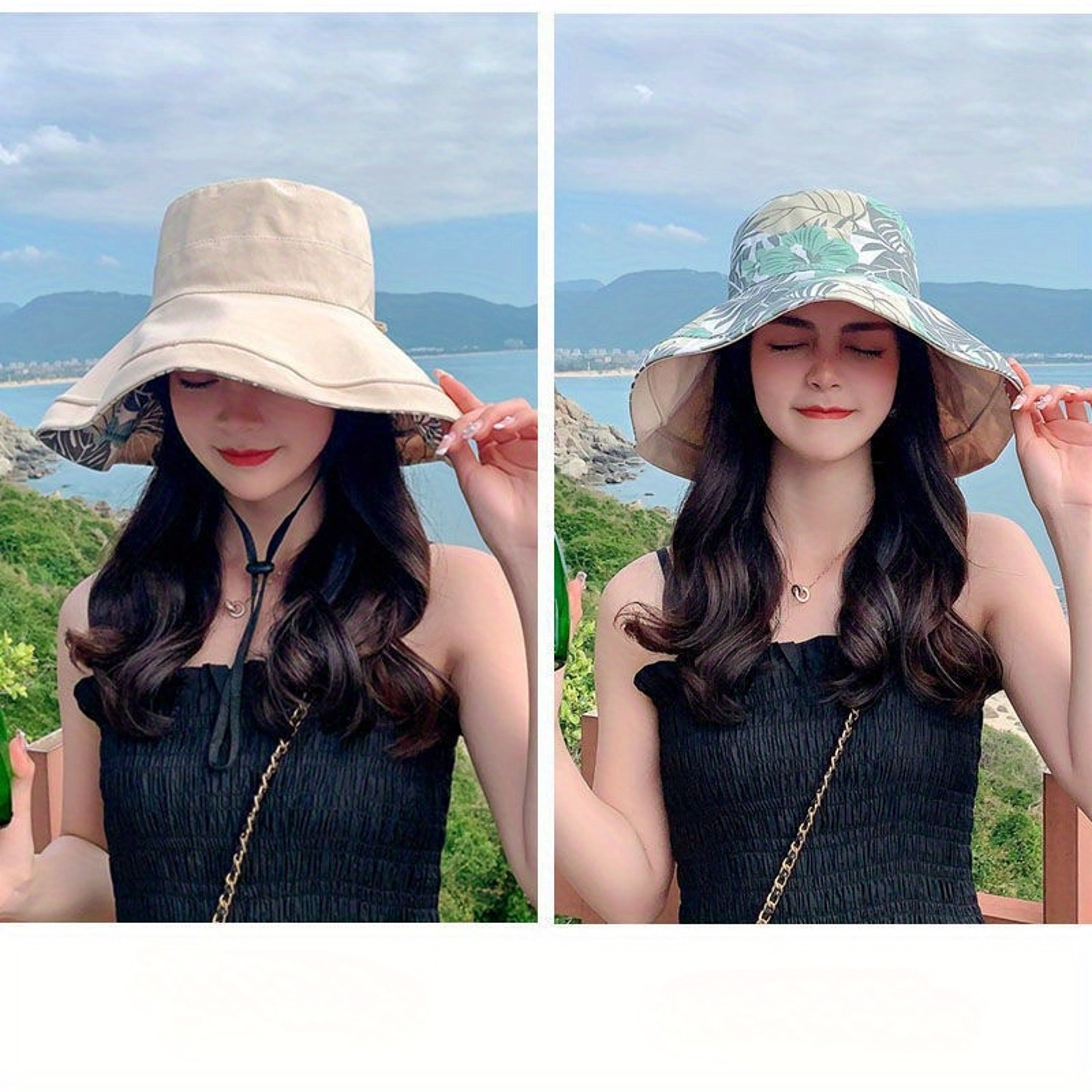 Bohemian Reversible Bucket Hat Floral Wide Brim Beach Hat – view 9