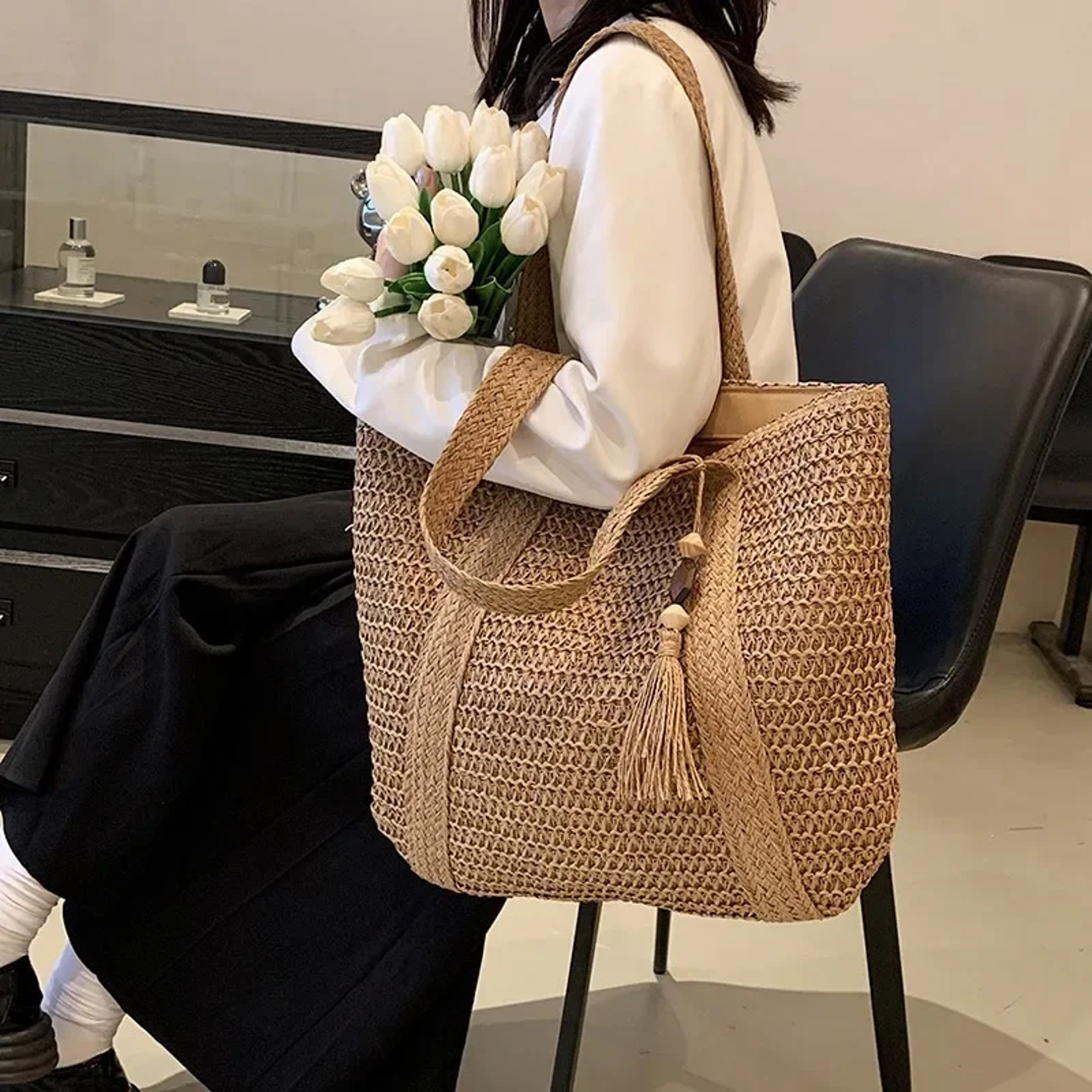 WovenStraw Handbag Elegant Summer Beach Tote – view 1