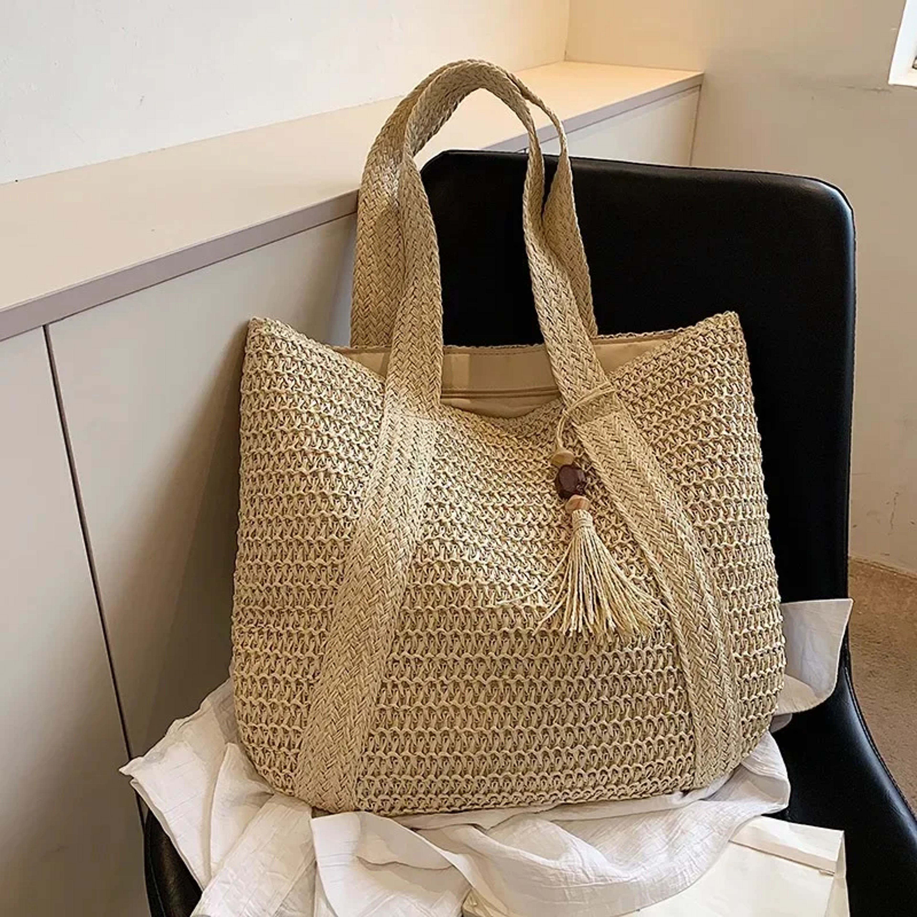 WovenStraw Handbag Elegant Summer Beach Tote – view 4