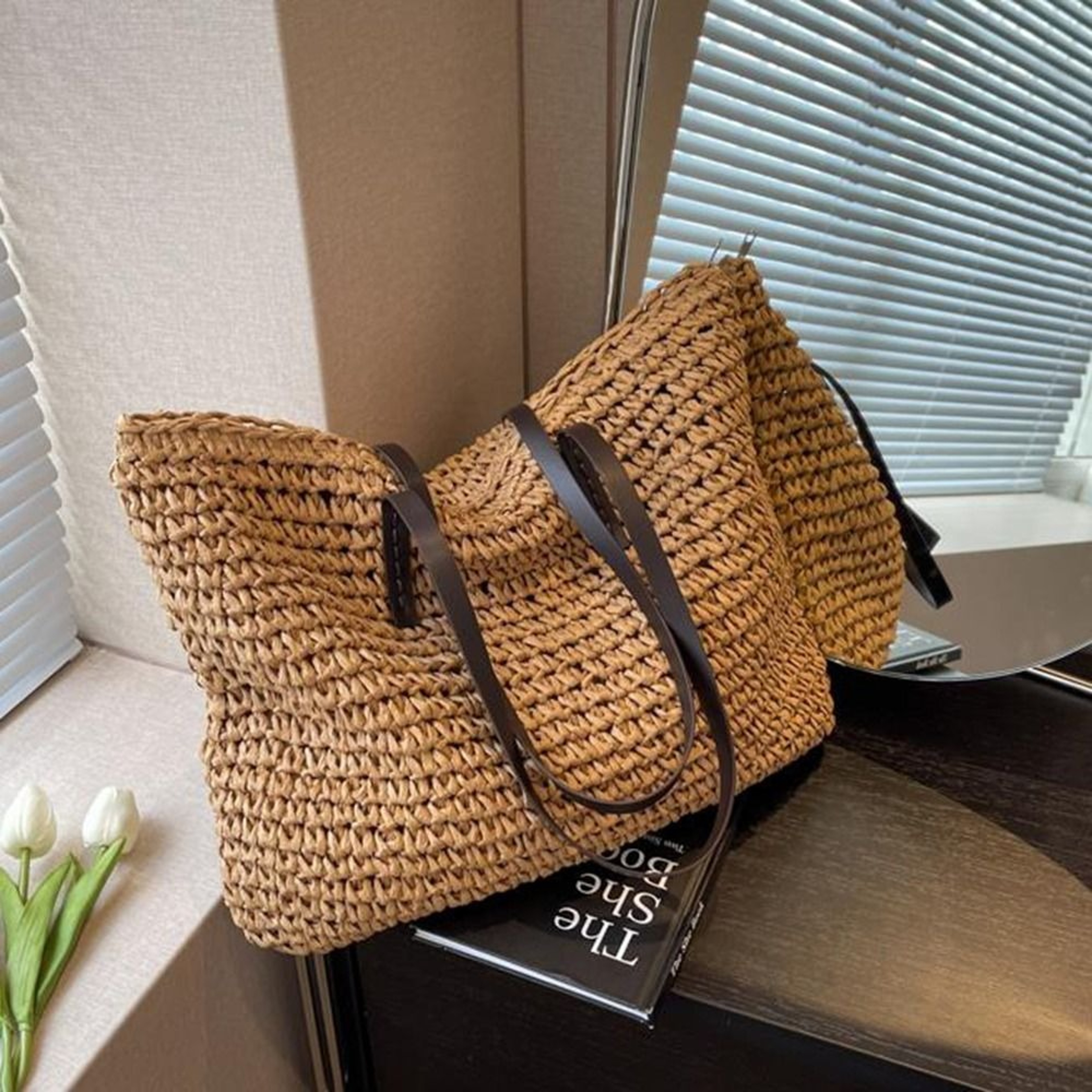 Large Woven Beach Tote Bag for Women Spacious Summer Shoulder Handbag – view 8