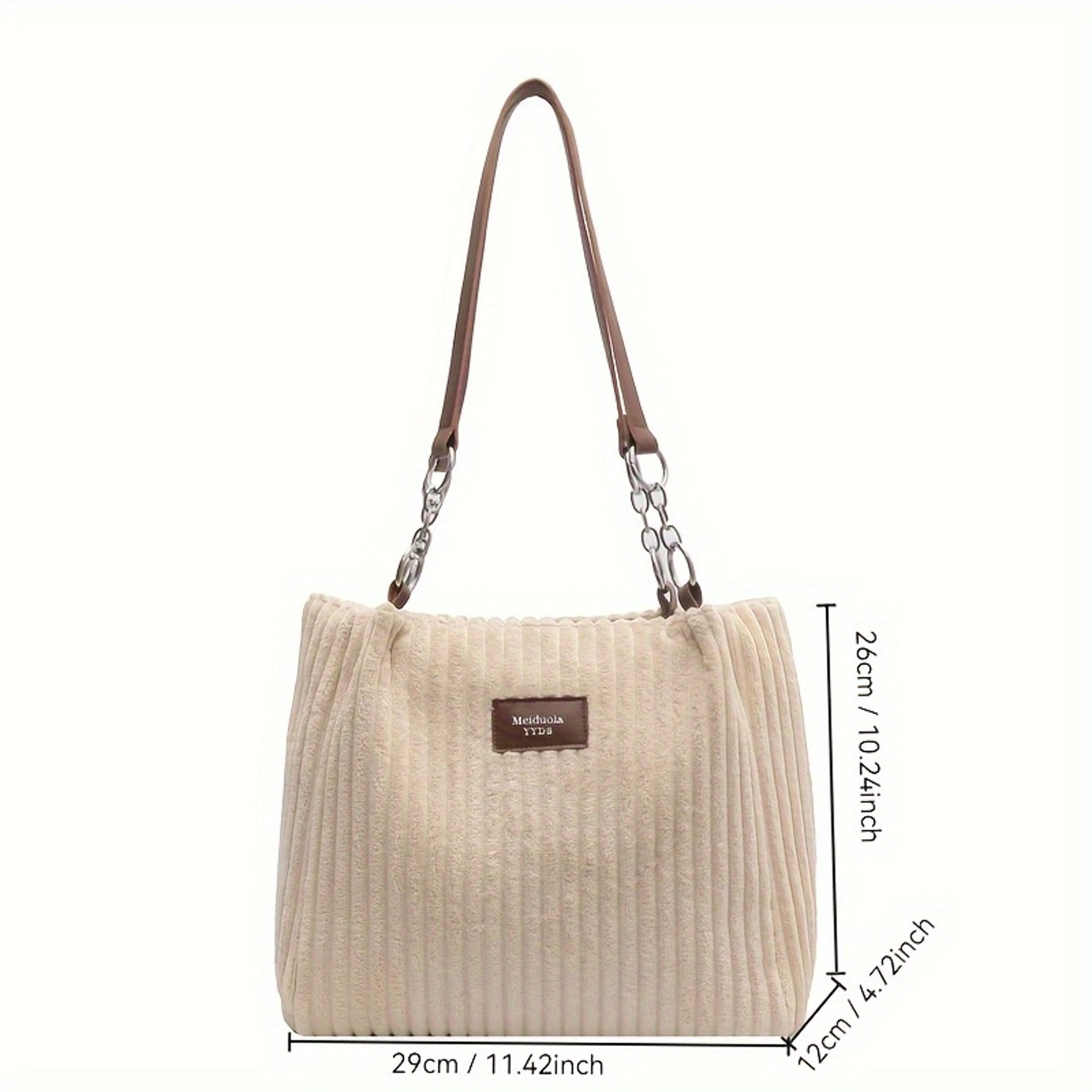 Chic Corduroy Shoulder Bag  Spacious Everyday Tote Purse With Fashion Chain Accent 4