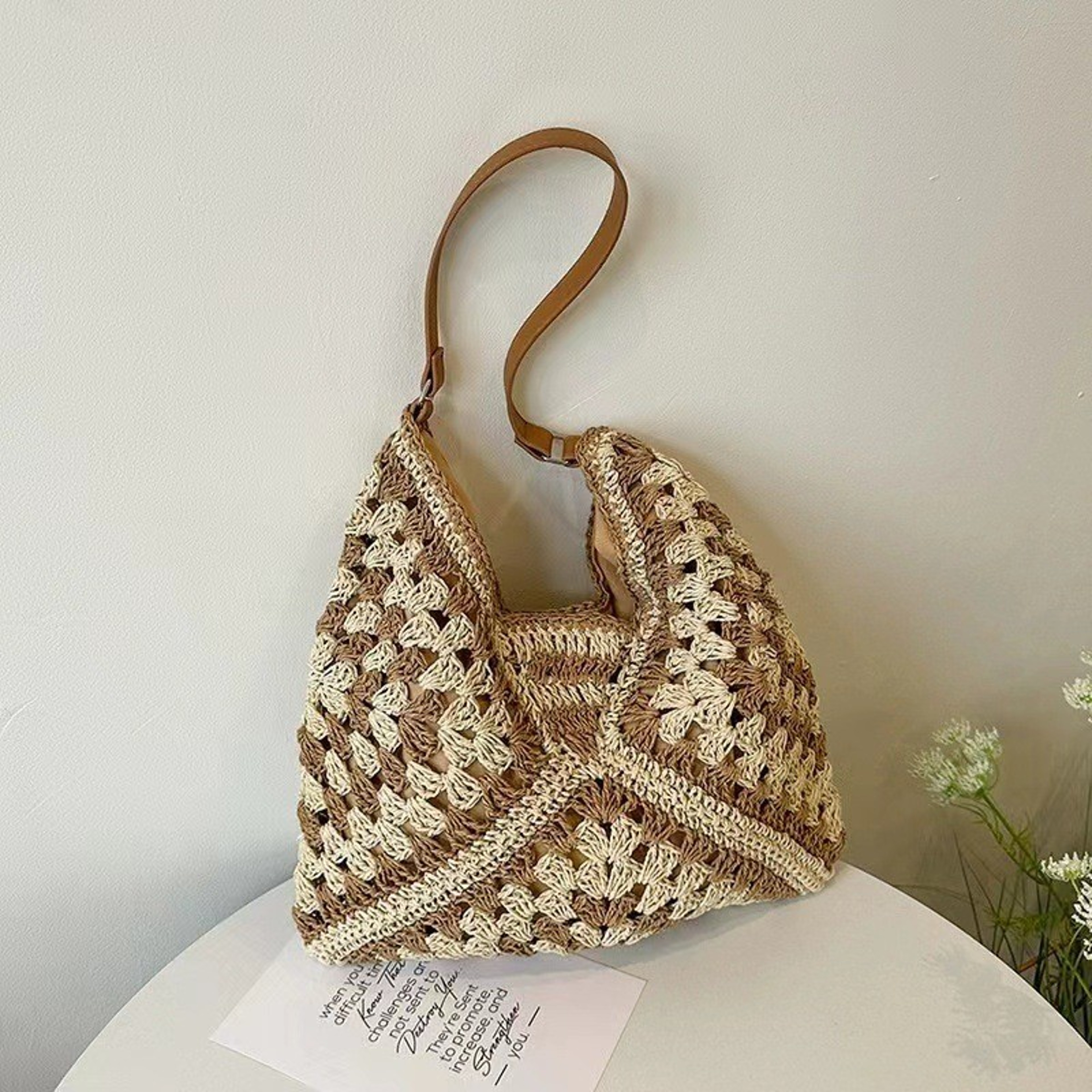 Chic Color Block Straw Woven Beach Bag Large Capacity Summer Tote – view 8