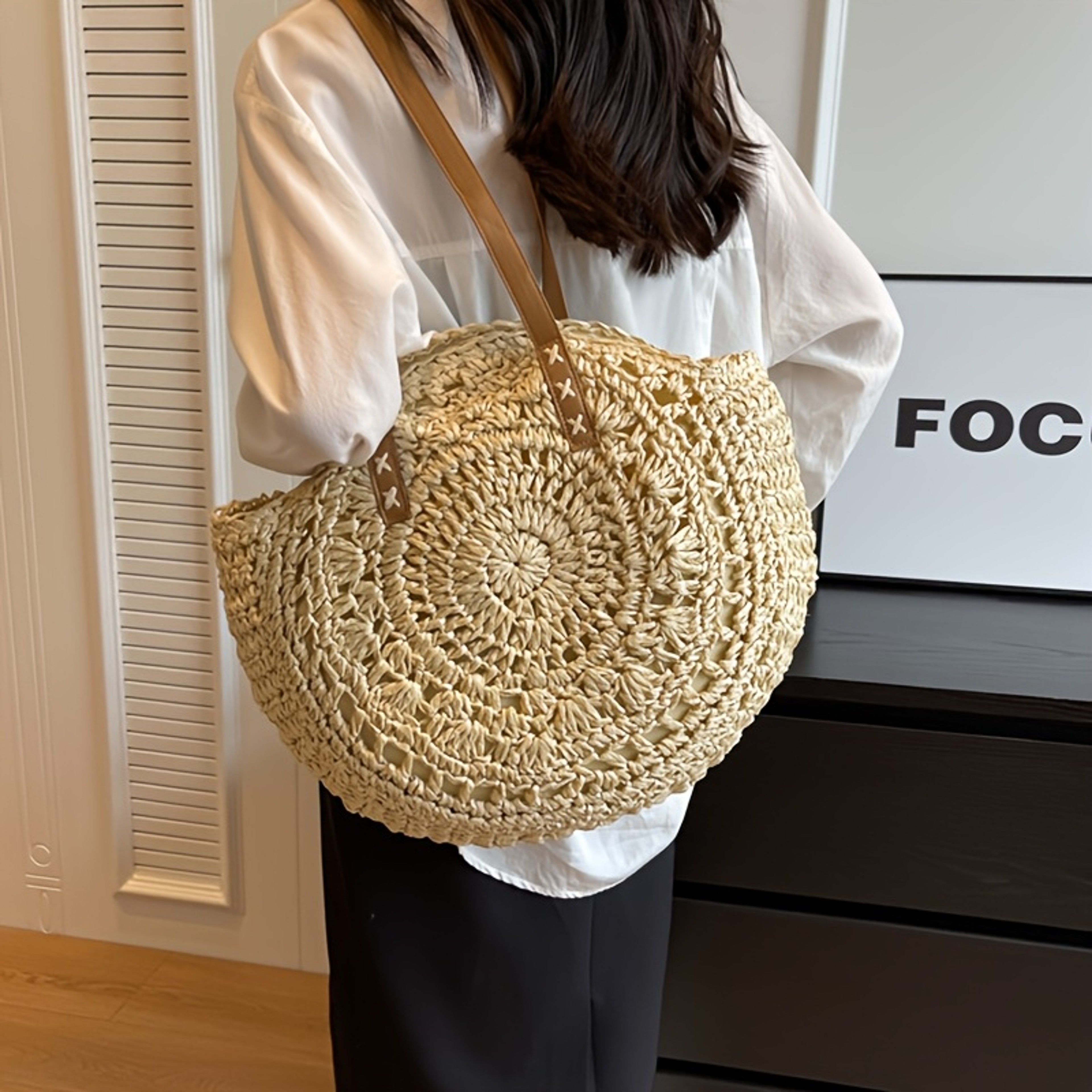 Boho Straw Woven Tote Bag – view 3
