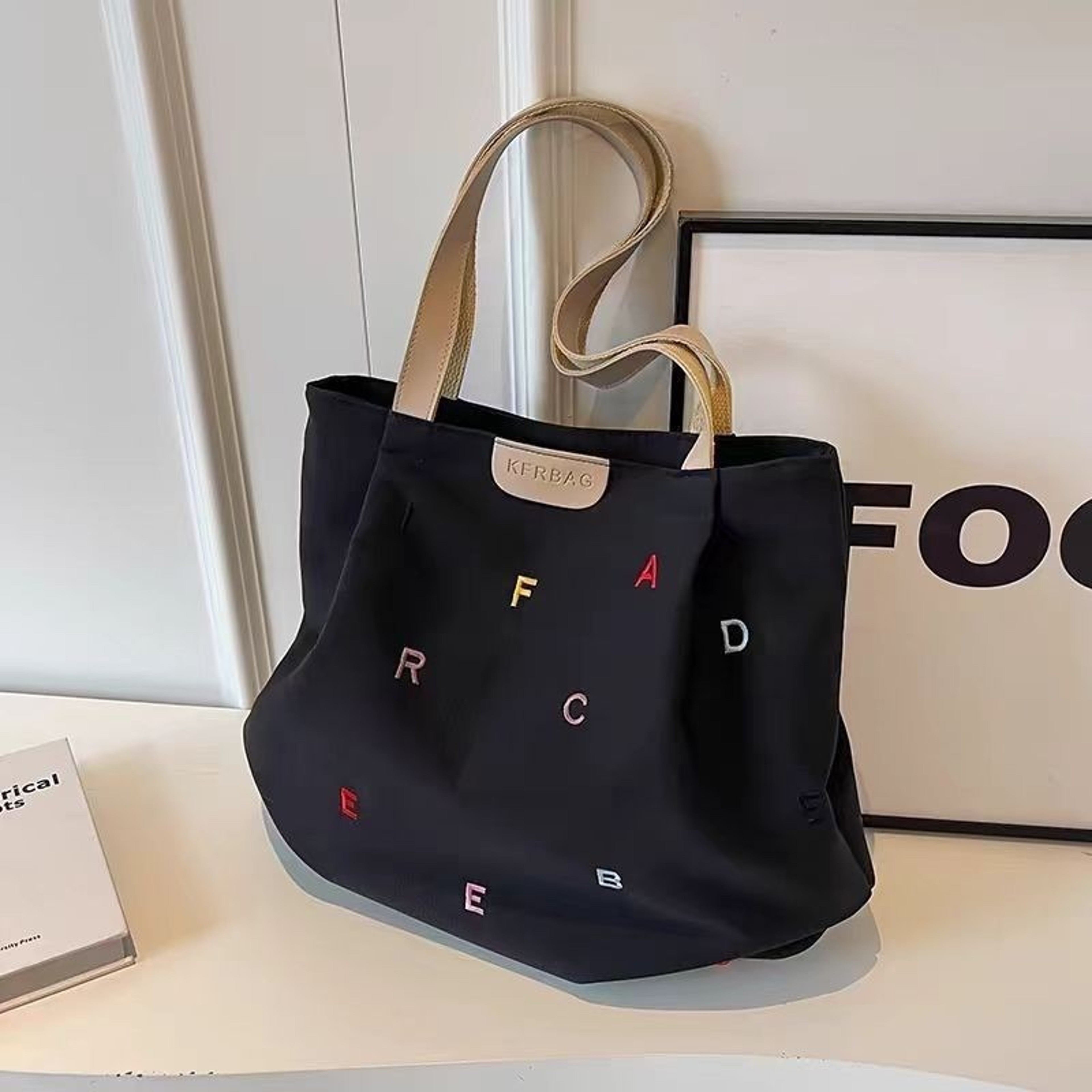 Trendy Large Capacity Embroidered Canvas Tote Bag 1