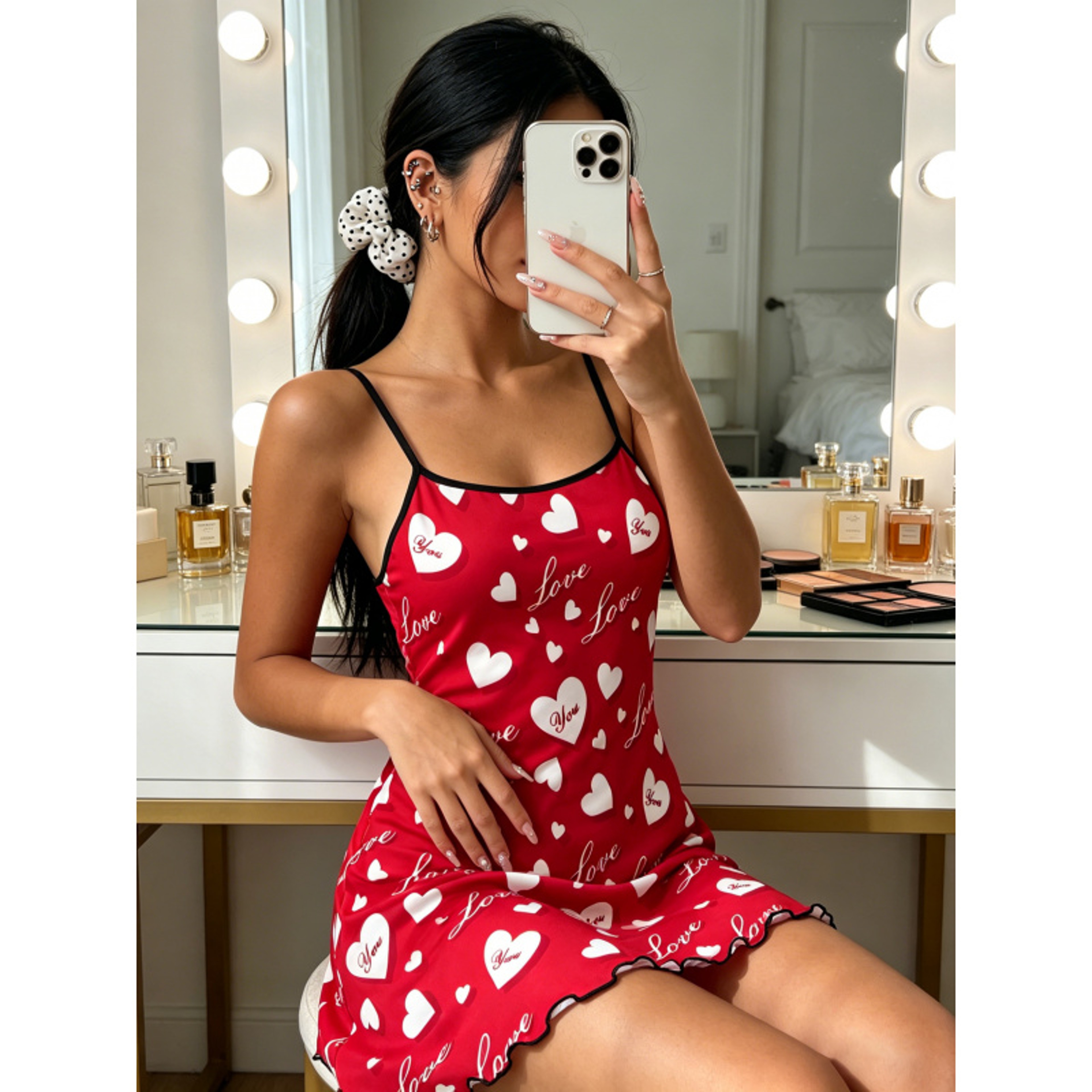 Women Summer Nightdress Spaghetti Strap Ruffle Trim Loungewear Sleep Dress – view 1