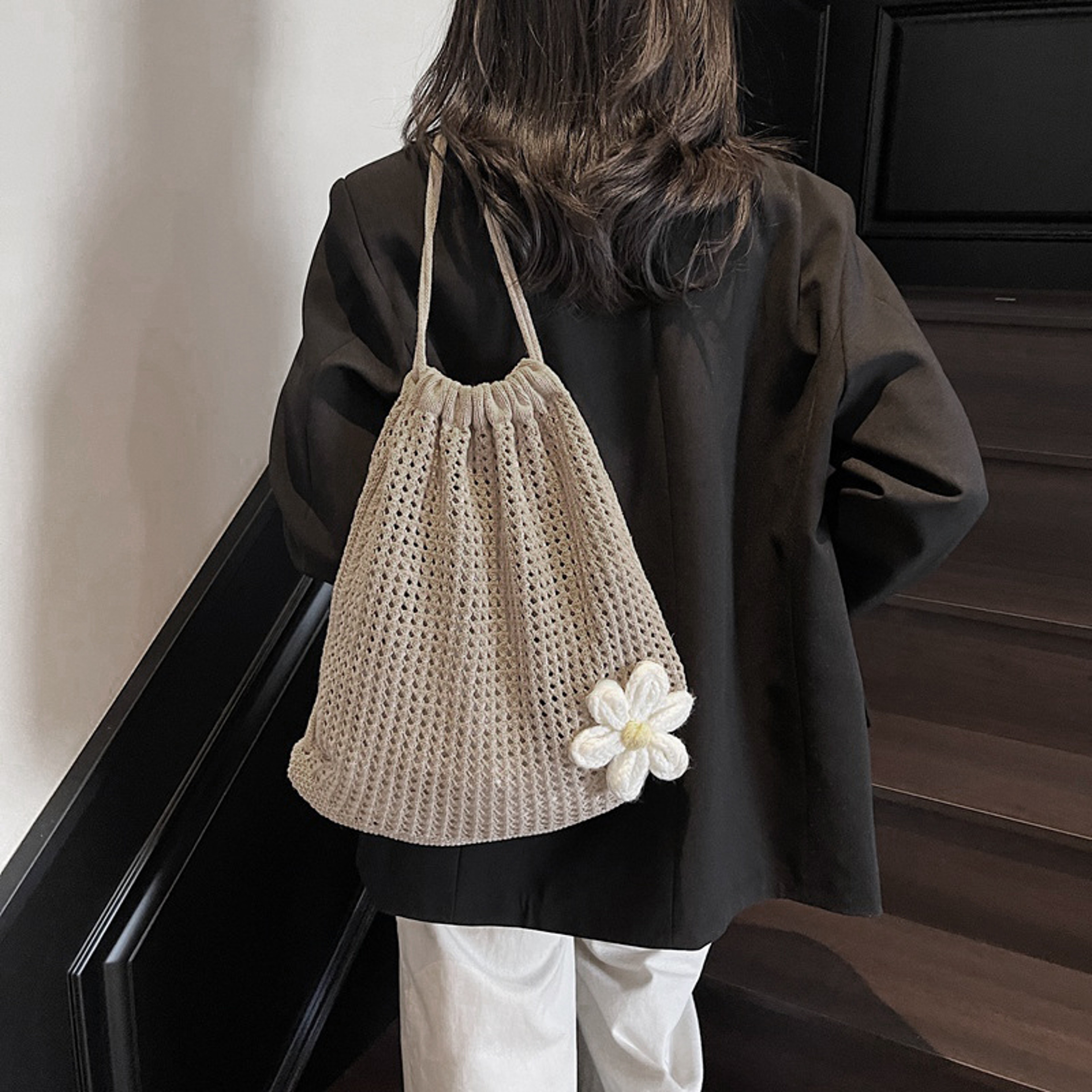 Bohemian Crochet Backpack Large Capacity Knitting Shoulder Bag – view 4