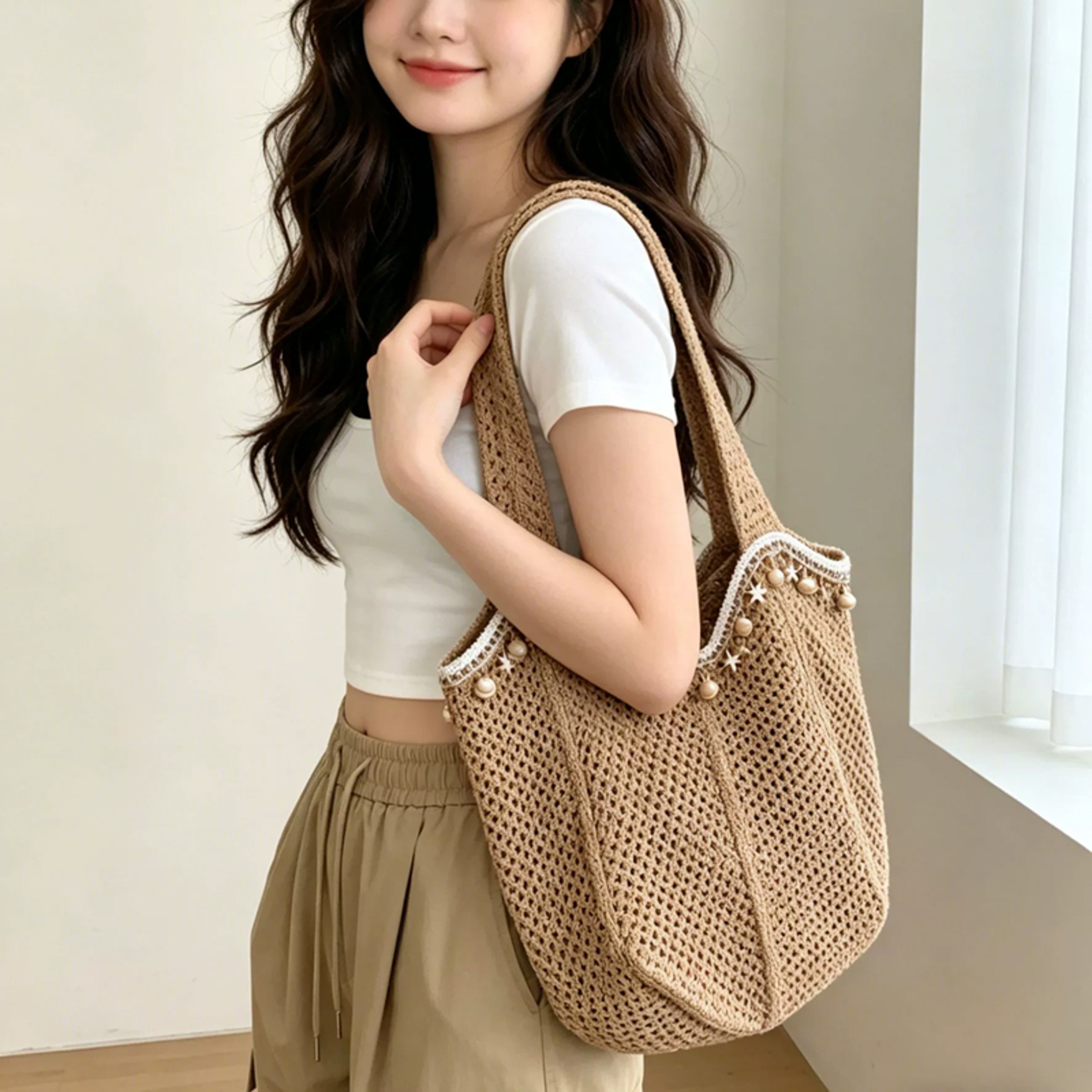 Boho Summer Chic Womens Large Capacity Crochet Beach Tote Bag 2