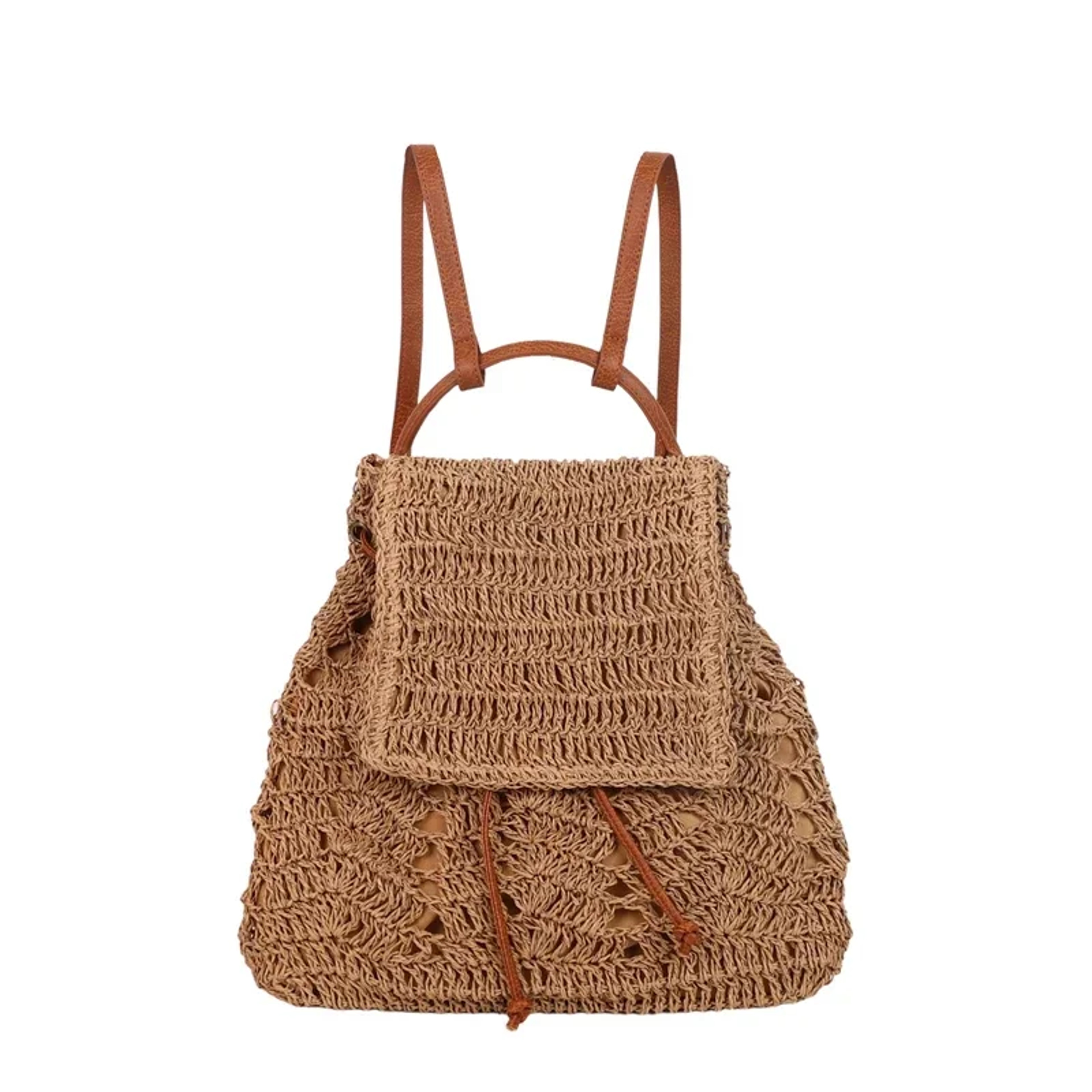 Boho Straw Drawstring Backpack Large Capacity Summer Beach Bag for Women – view 7