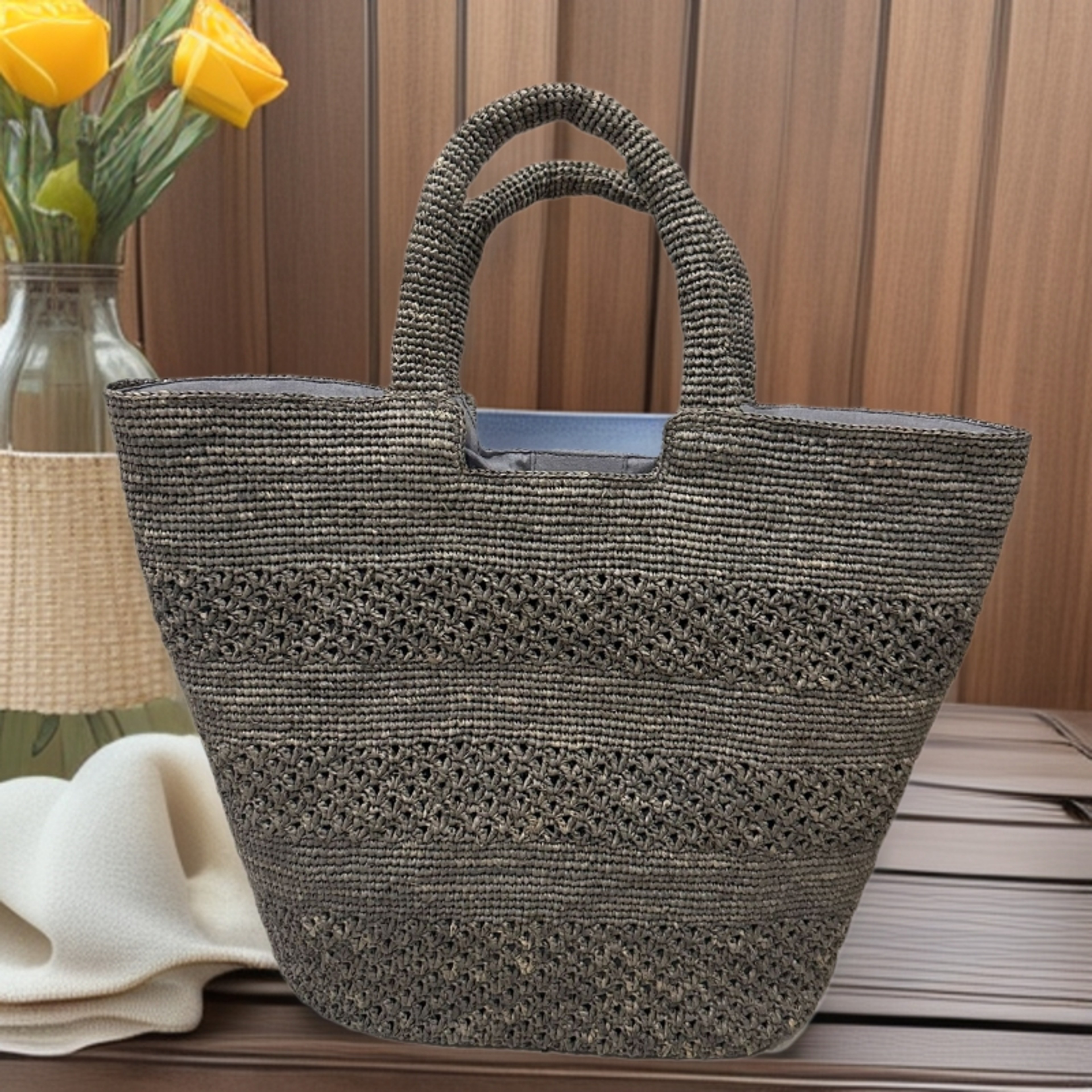 Oversized Raffia Woven Tote Bag  Handmade Large Straw Vacation Handbag 0