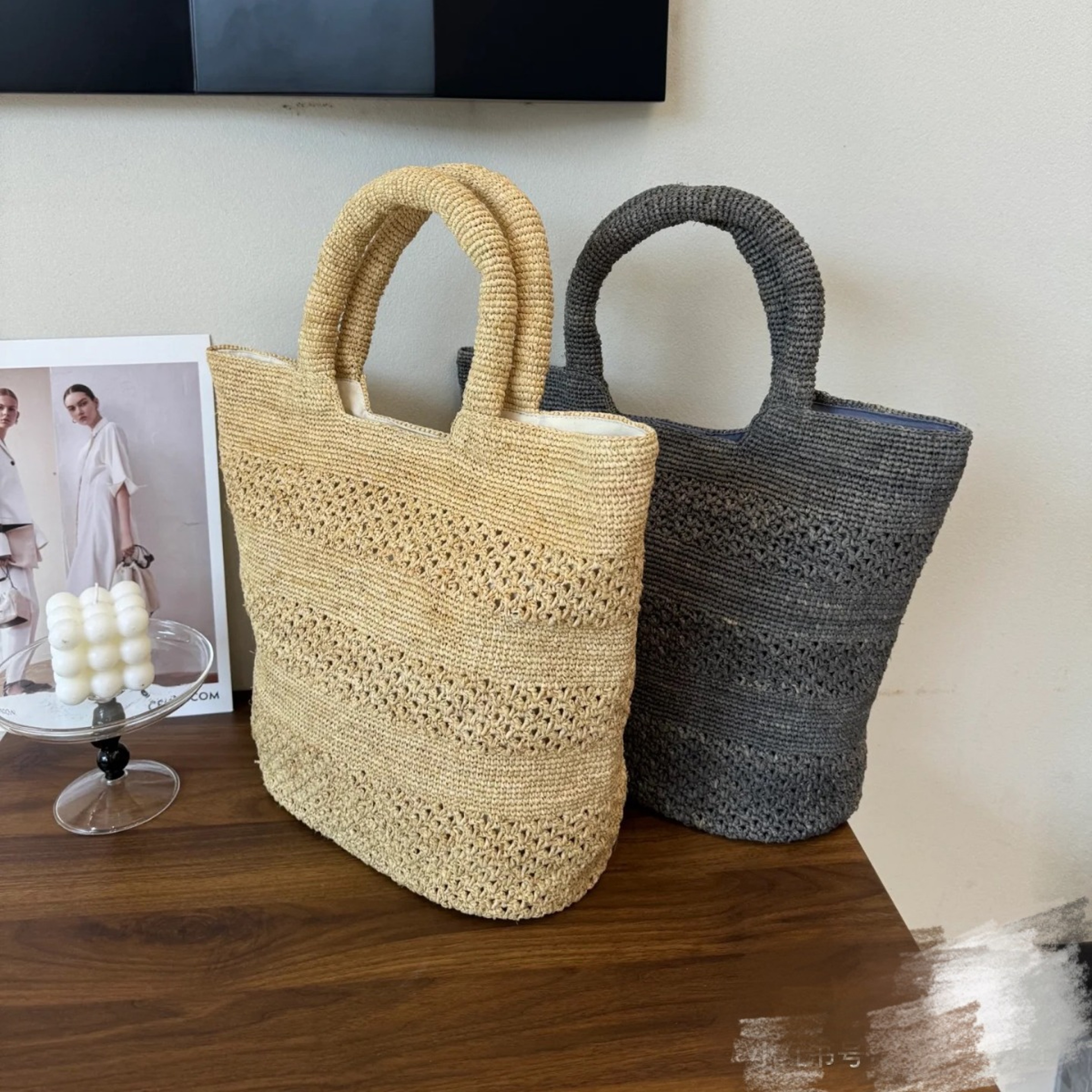Oversized Raffia Woven Tote Bag  Handmade Large Straw Vacation Handbag 3
