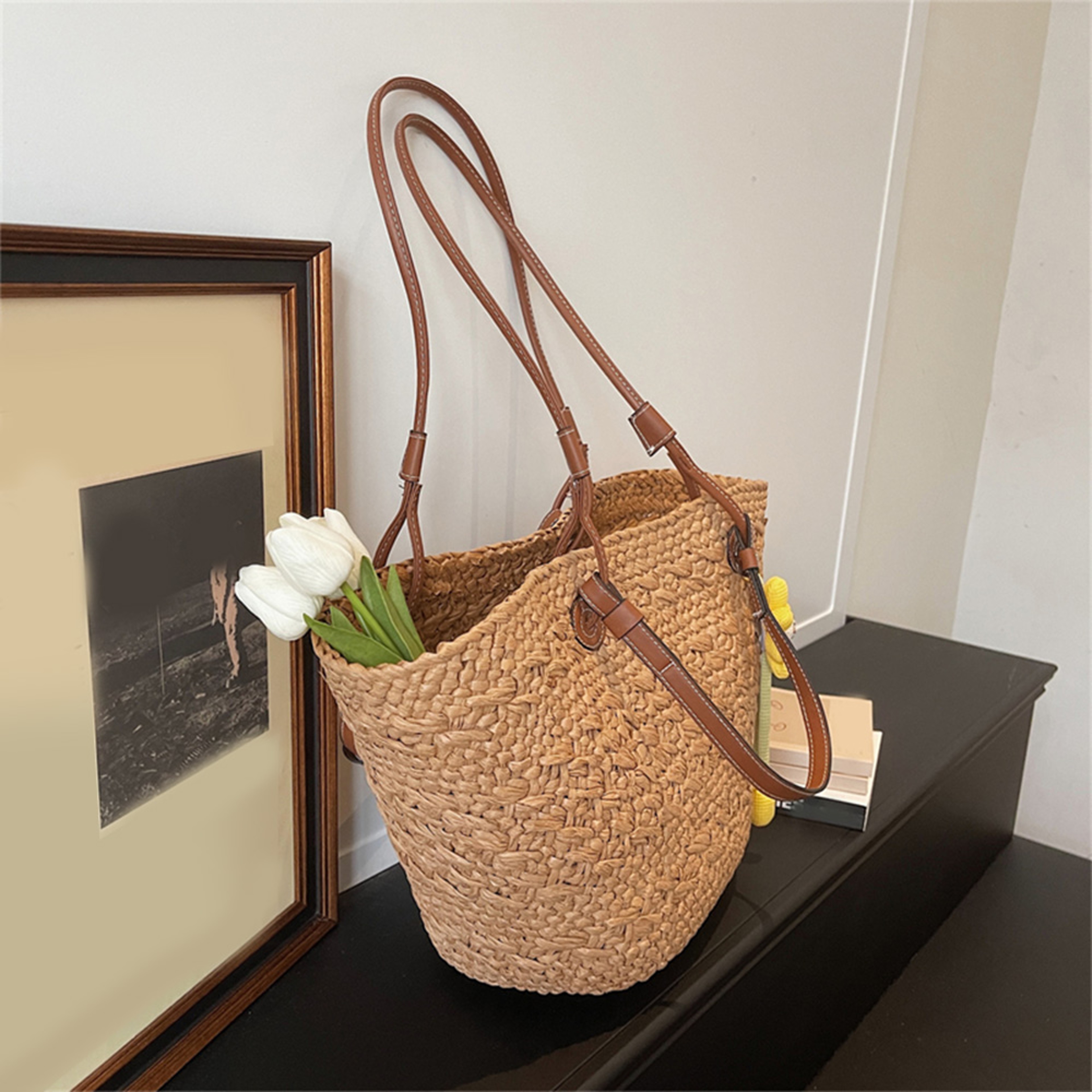 Bohemian Natural Straw Woven Tote Bag – view 3