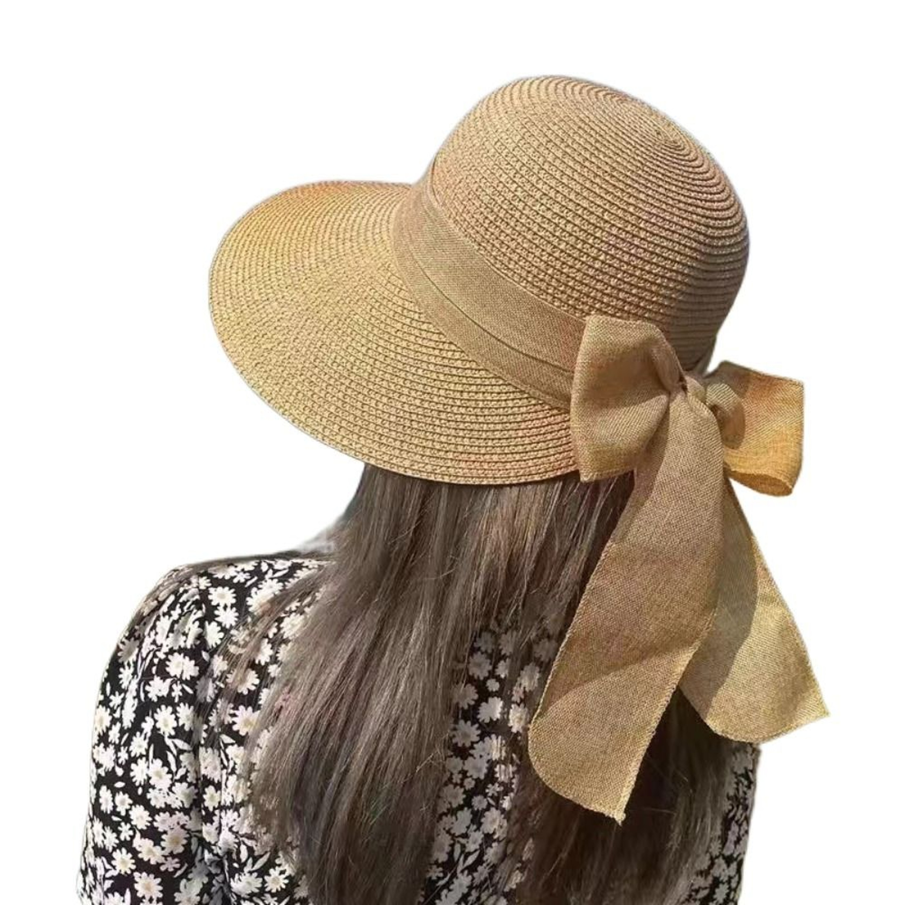 Wide Brim Straw Hat With Elegant Bowknot Packable Beach Sun Cap 1