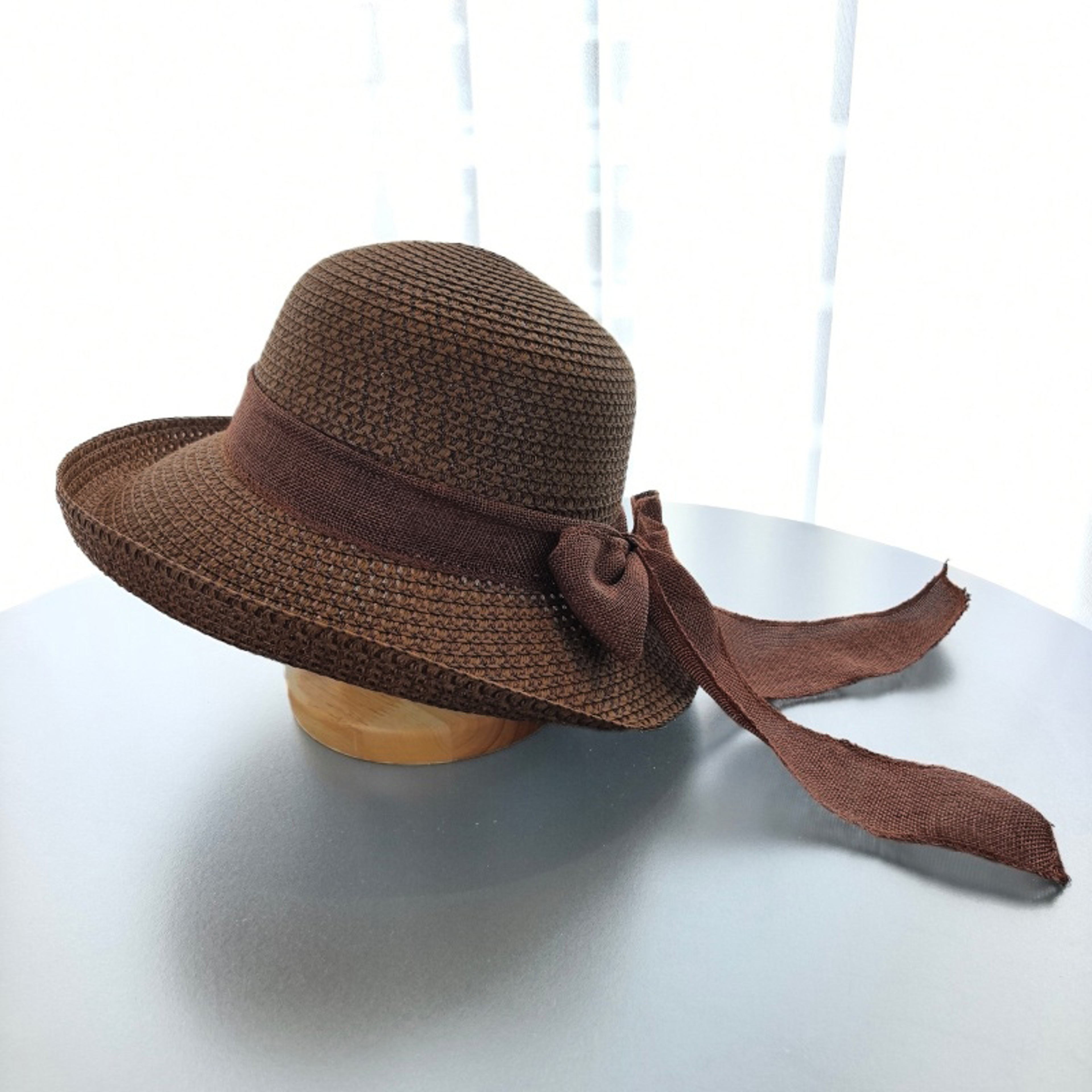 Summer Wide Brim Straw Sun Hat - Foldable Beach Visor with Elegant Ribbon Bow – view 8