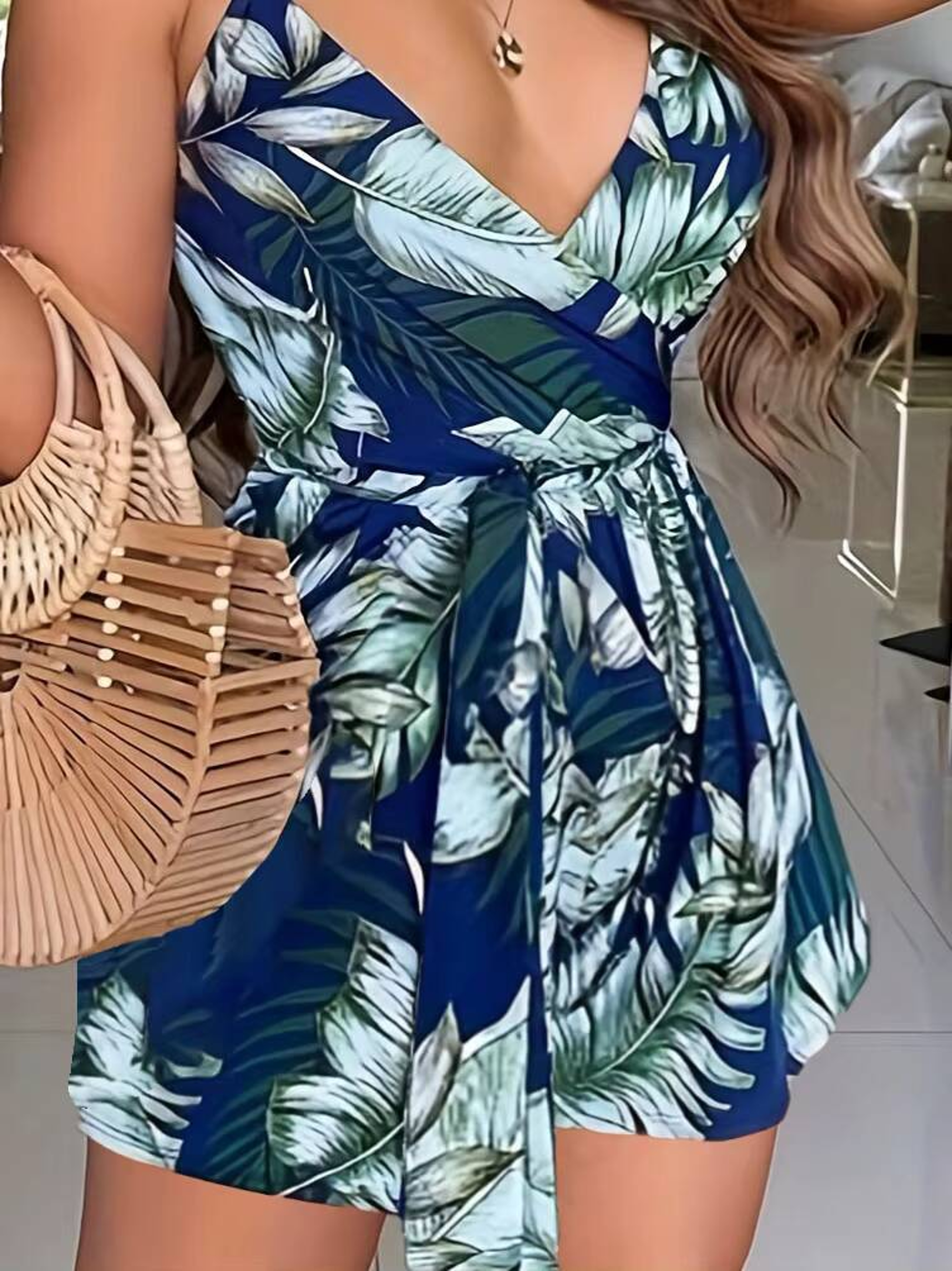 Women Tropical Print Boho Beach Mini Dress – view 5