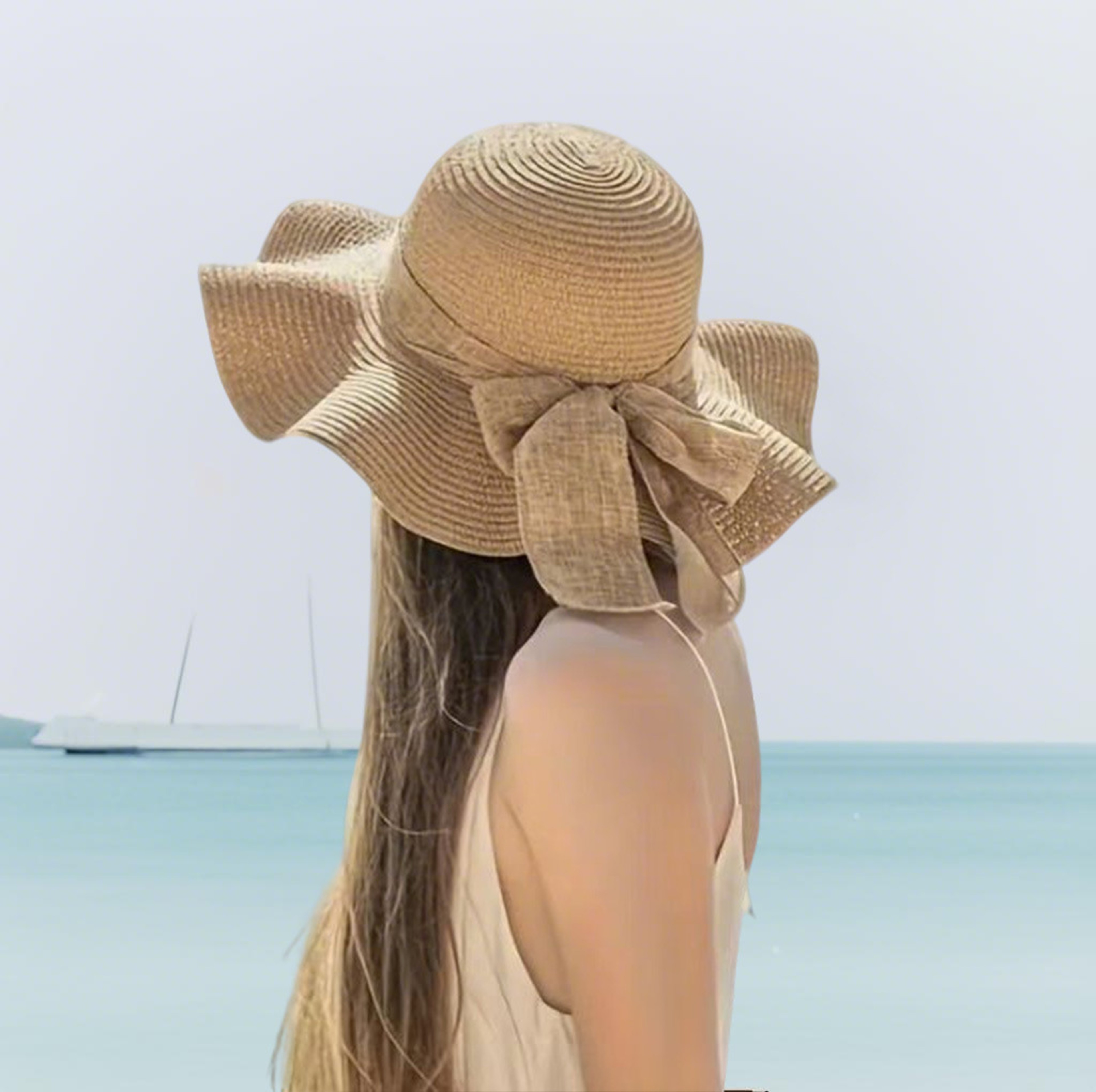 Oversized Straw Beach Hat with Elegant Accent Bow – view 3