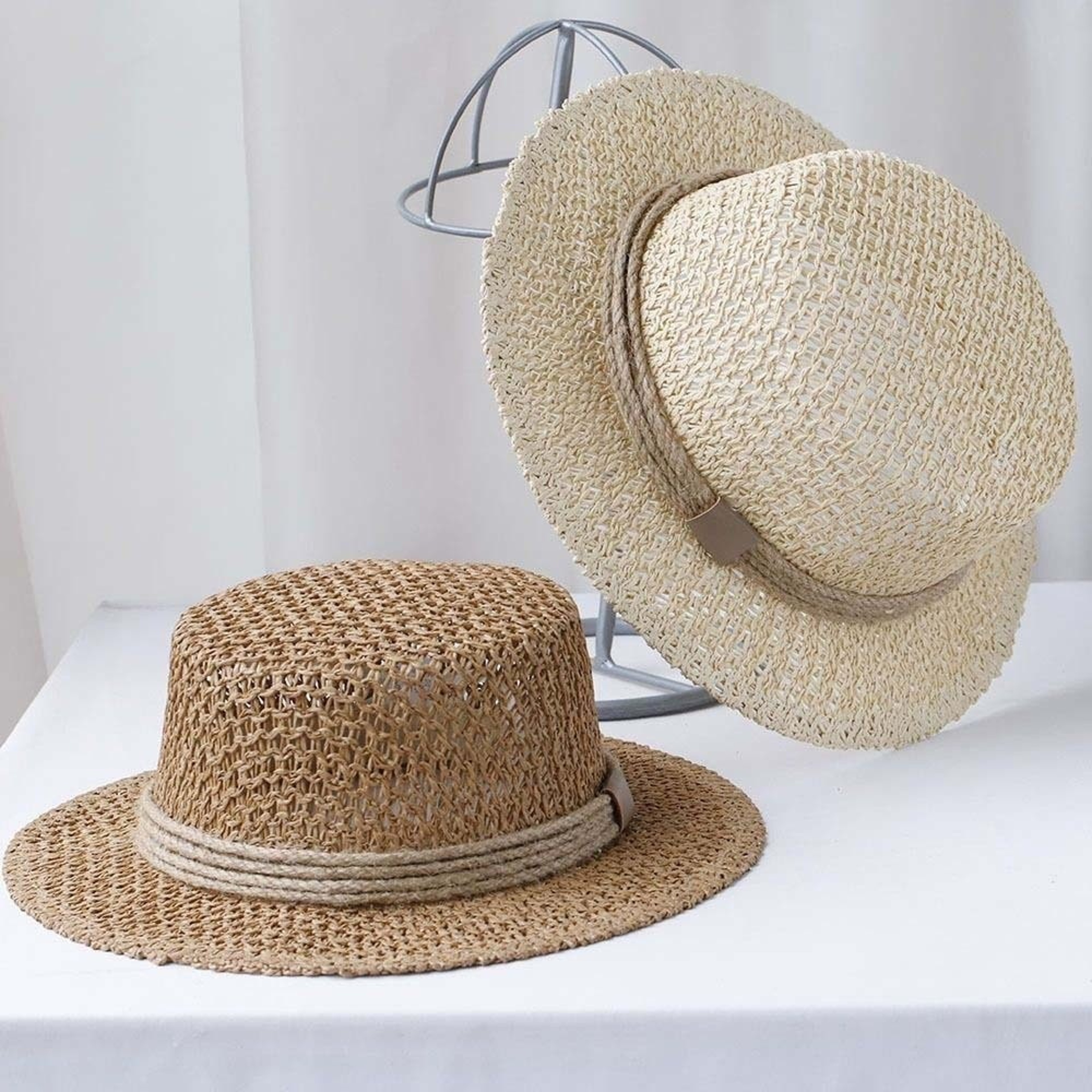 Handwoven Straw Boater Hat – Adjustable Wide Brim Summer Beach Cap with Breathable Mesh – view 5