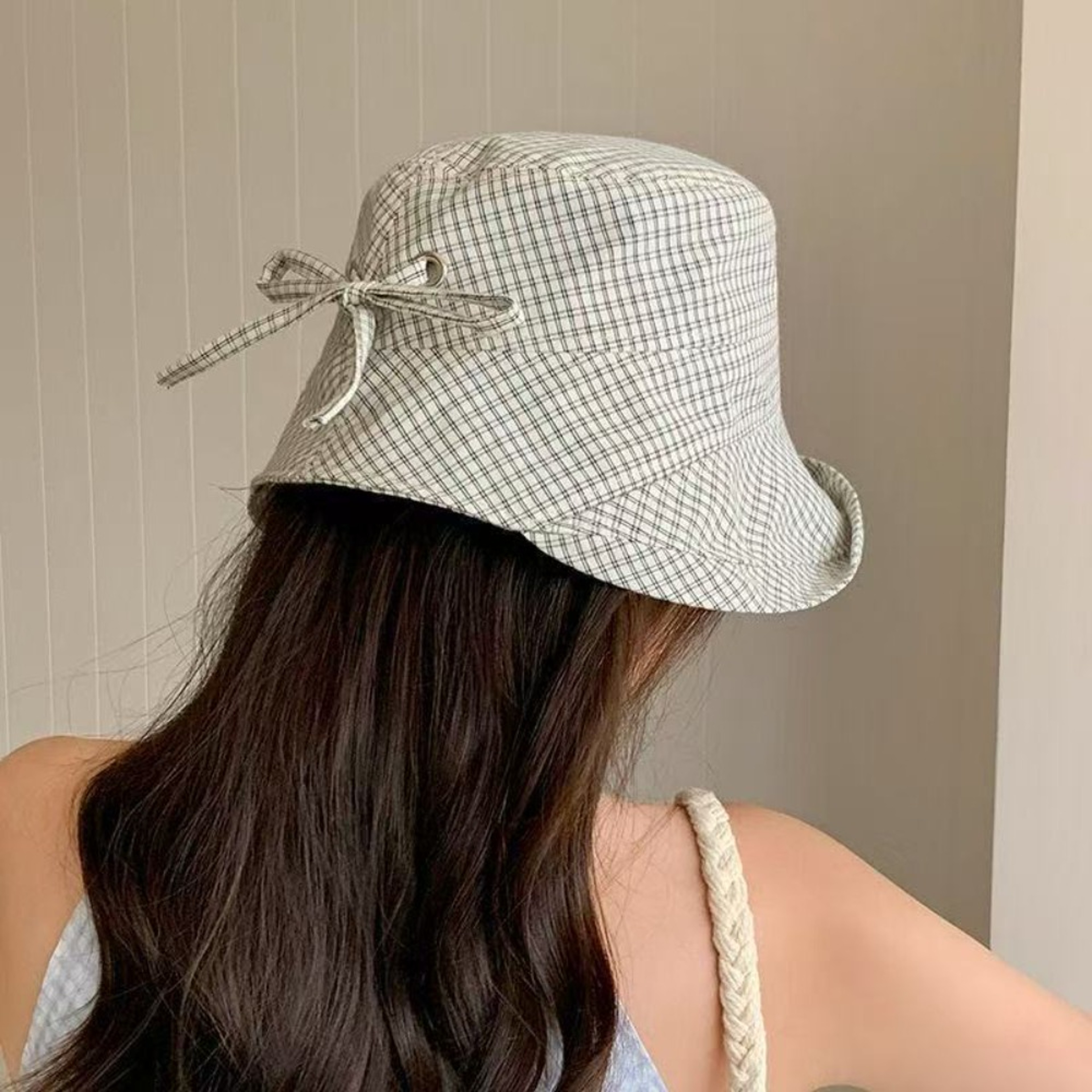 Chic Plaid Wide Brim Bucket Hat Foldable Womens Summer Sun Hat and Korean Style Beach Hat for Ladies – view 5