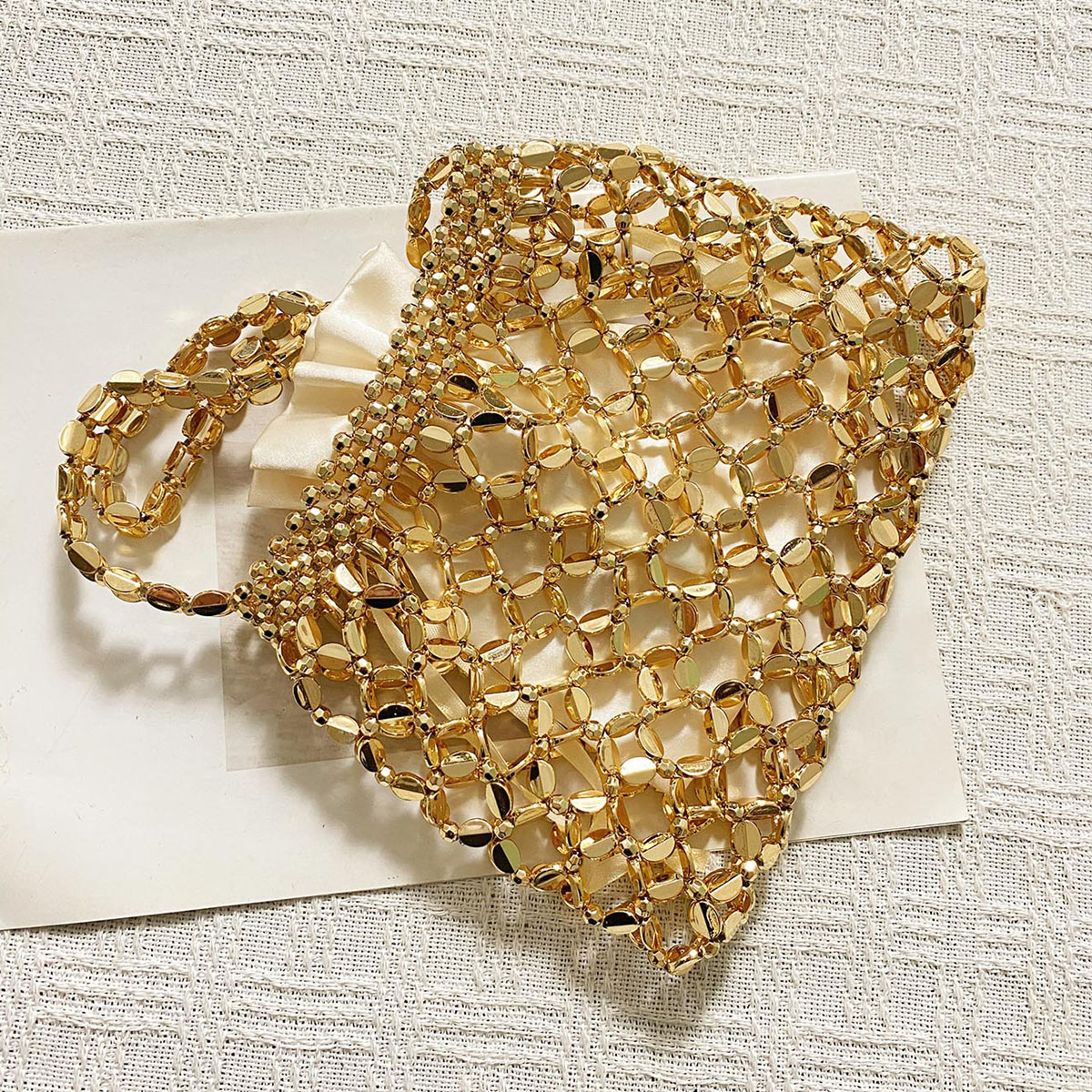Handmade Beaded Silver Shoulder Bag – Niche Woven Evening Clutch and Summer Handbag – view 7