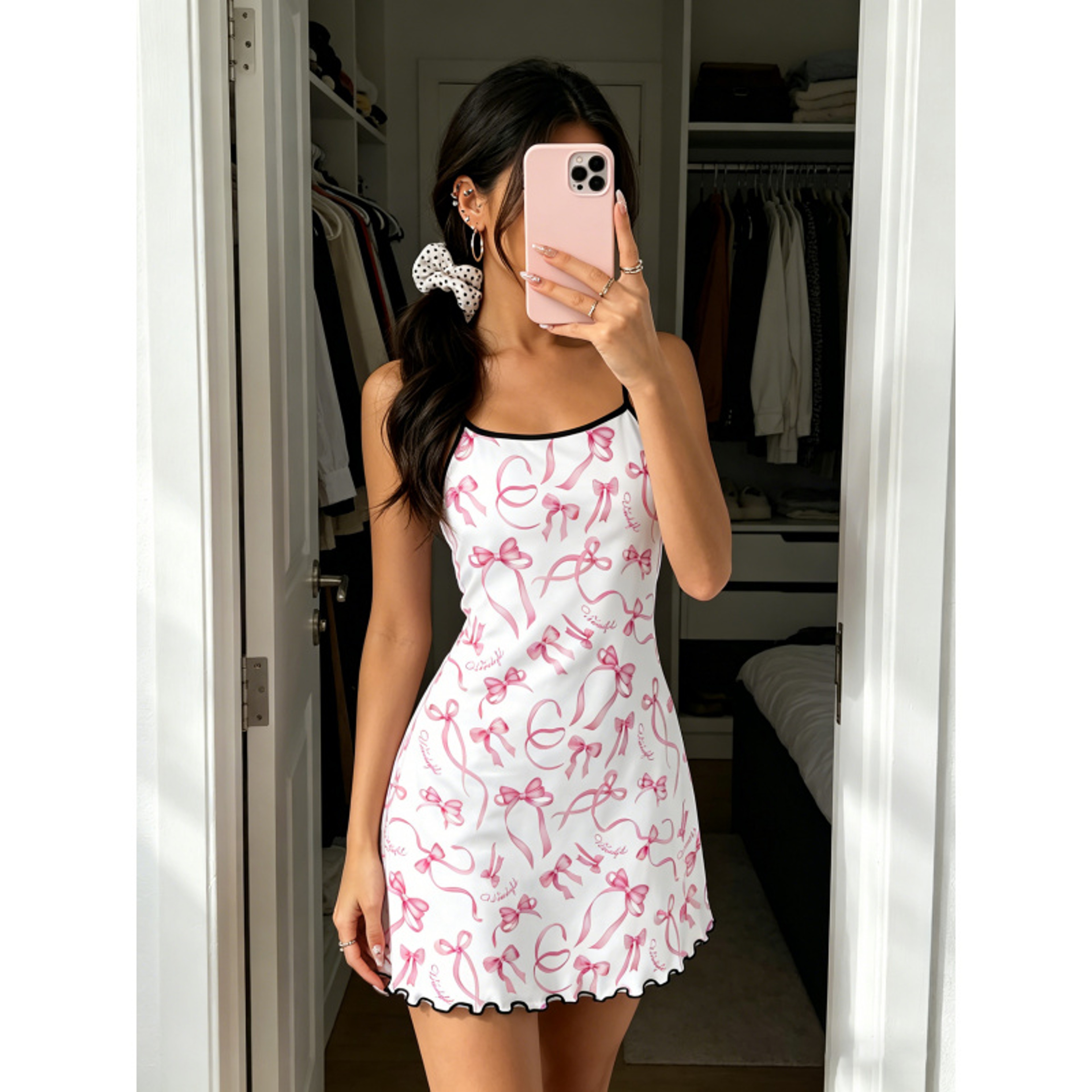 Floral Women Summer Nightdress Spaghetti Strap Ruffle Trim Home Loungewear Sleep Dress 3