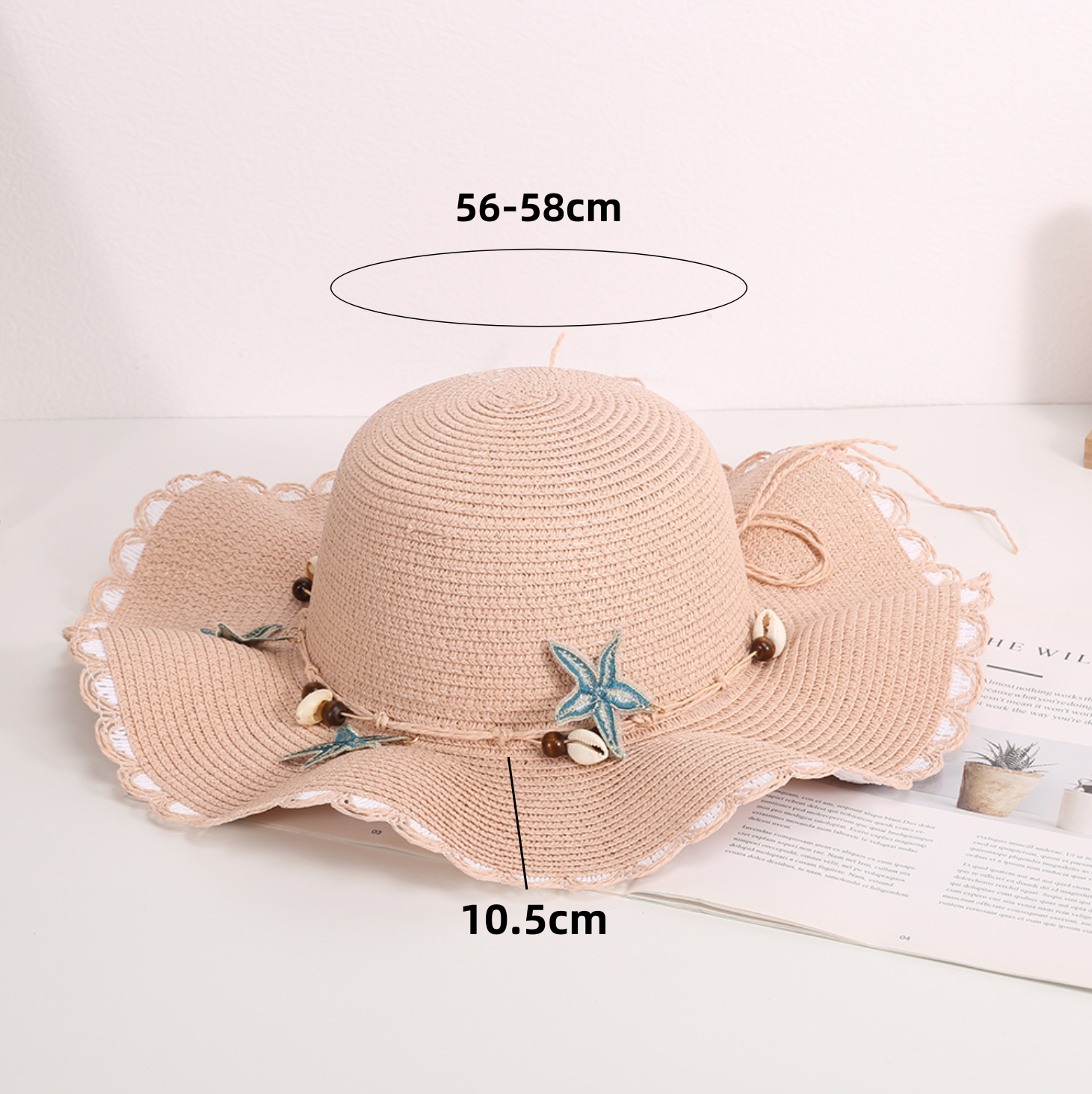 Bohemian Shell Beaded Wide Brim Straw Beach Hat 2