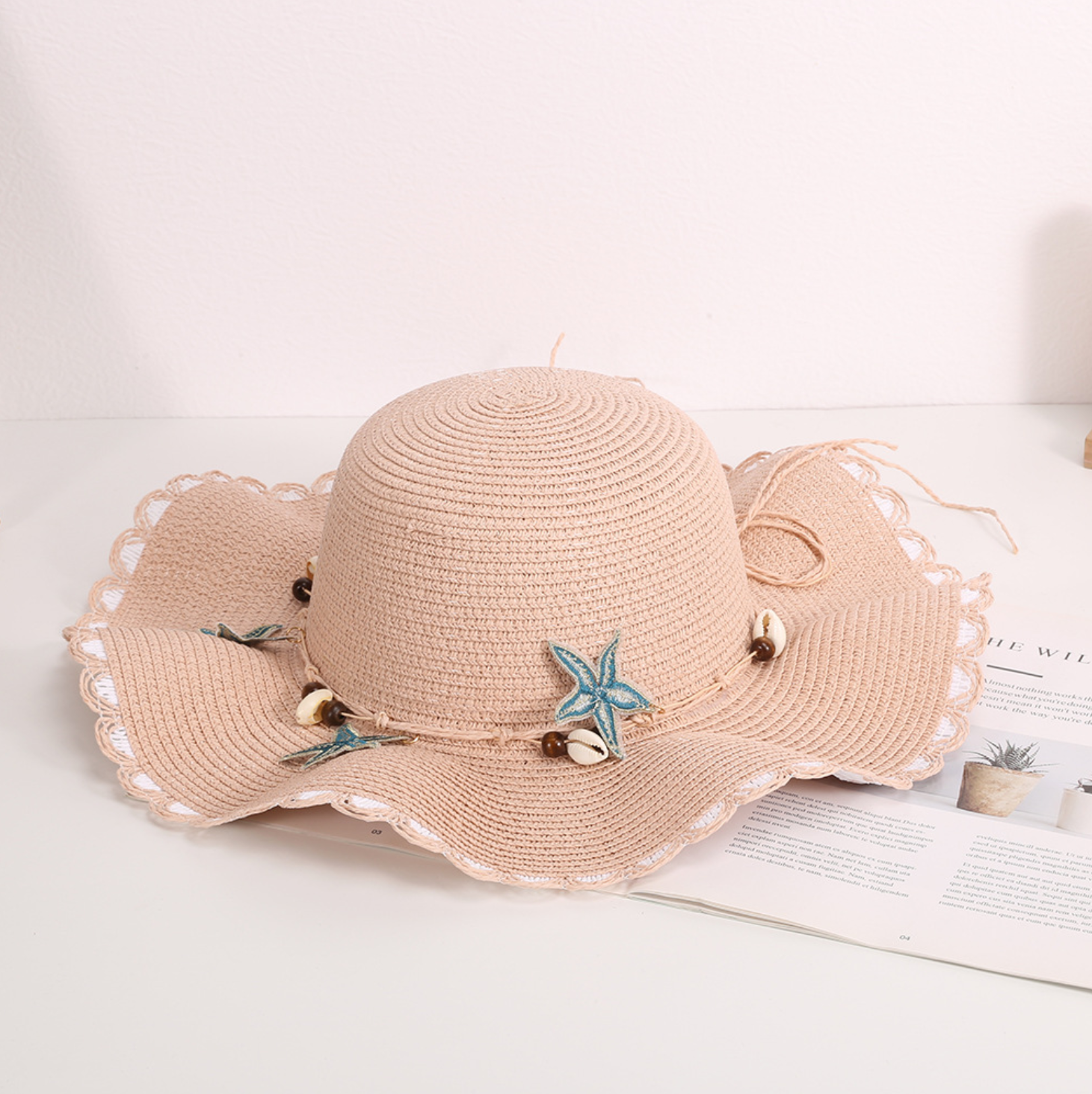 Bohemian Shell Beaded Wide Brim Straw Beach Hat 6