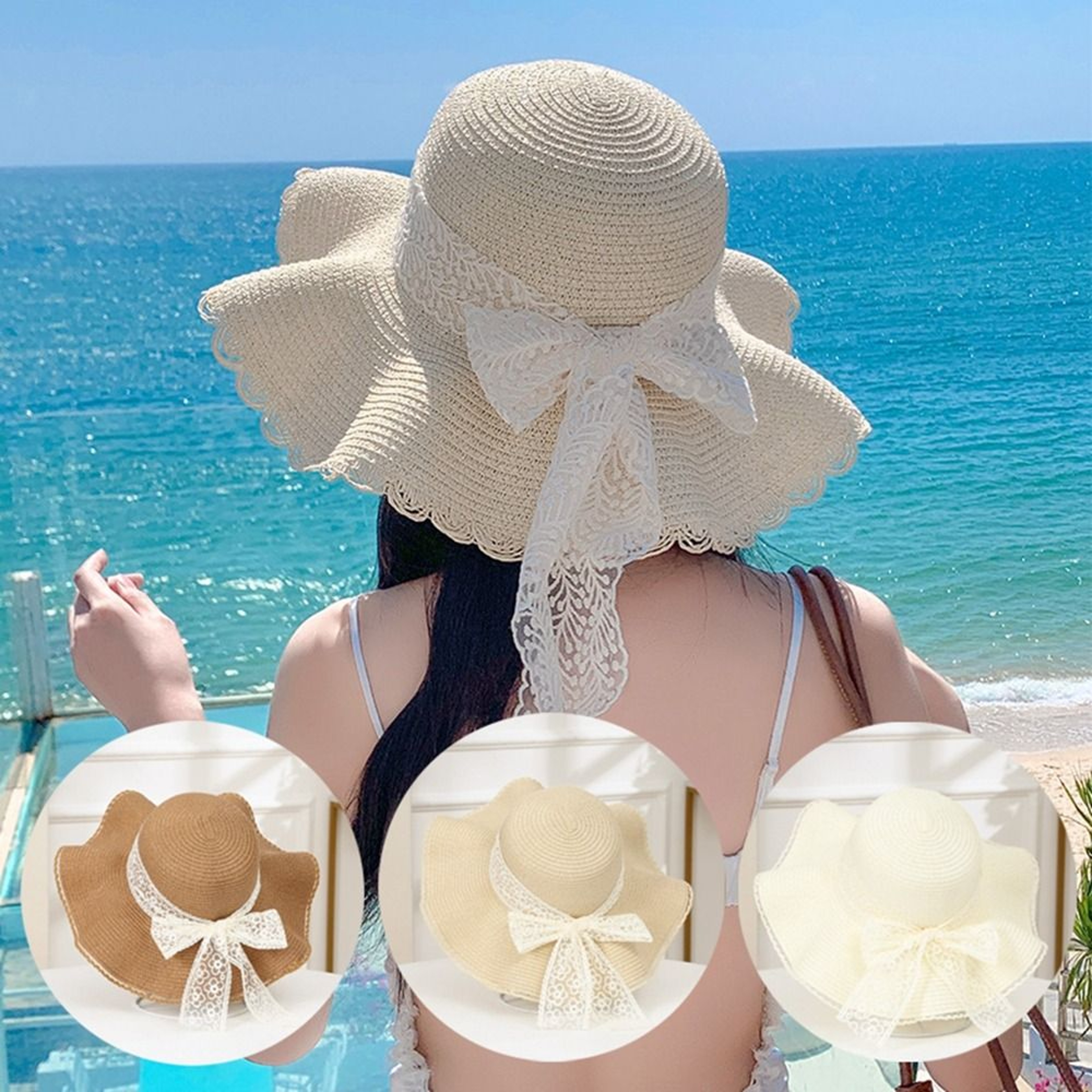 Bella Bow Straw Panama Hat Wide Brim Sun Protection Cap – view 1