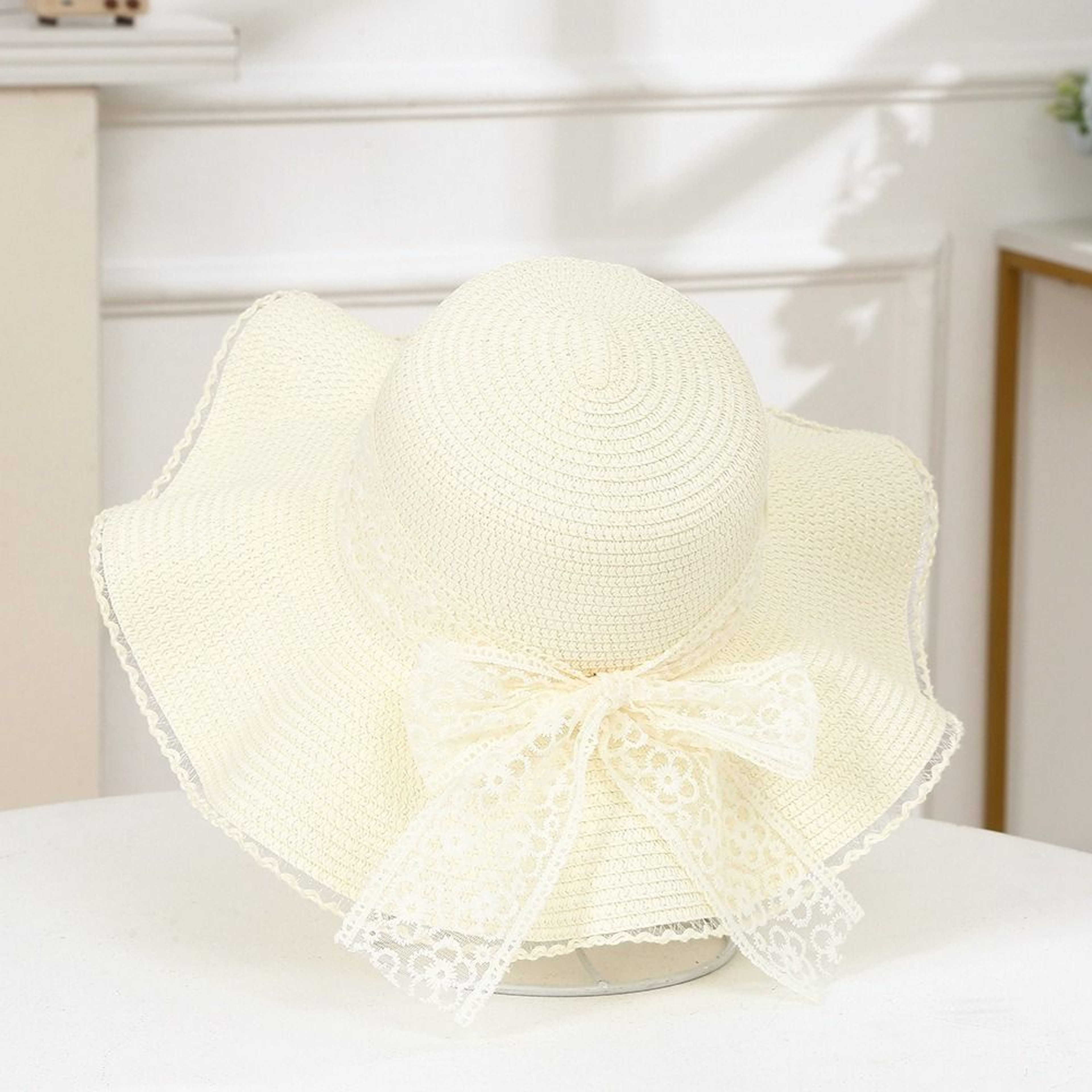 Bella Bow Straw Panama Hat Wide Brim Sun Protection Cap – view 11