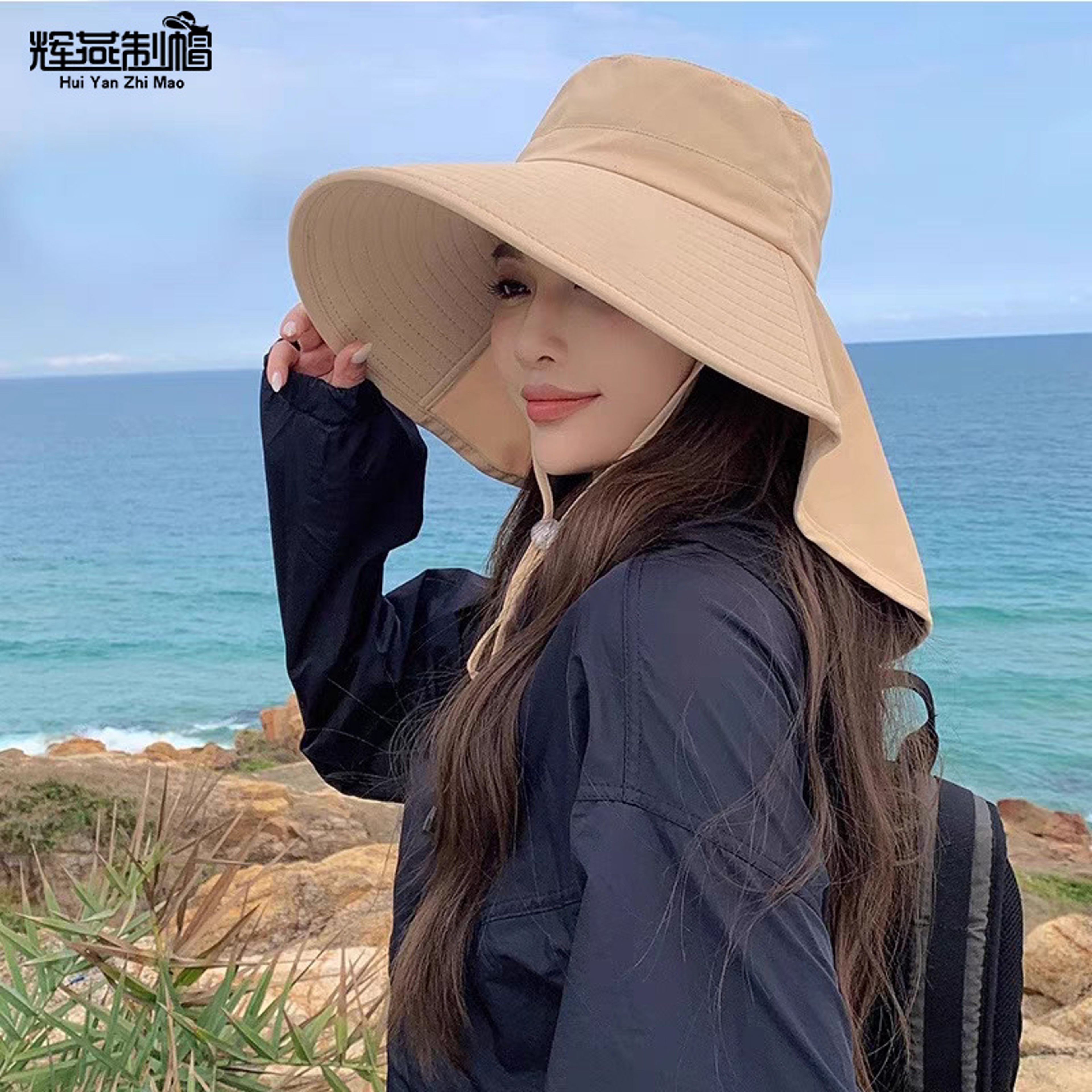 Women Wide Brim UV Protection Sun Hat Foldable Summer Beach Cap with Neck Flap – view 10