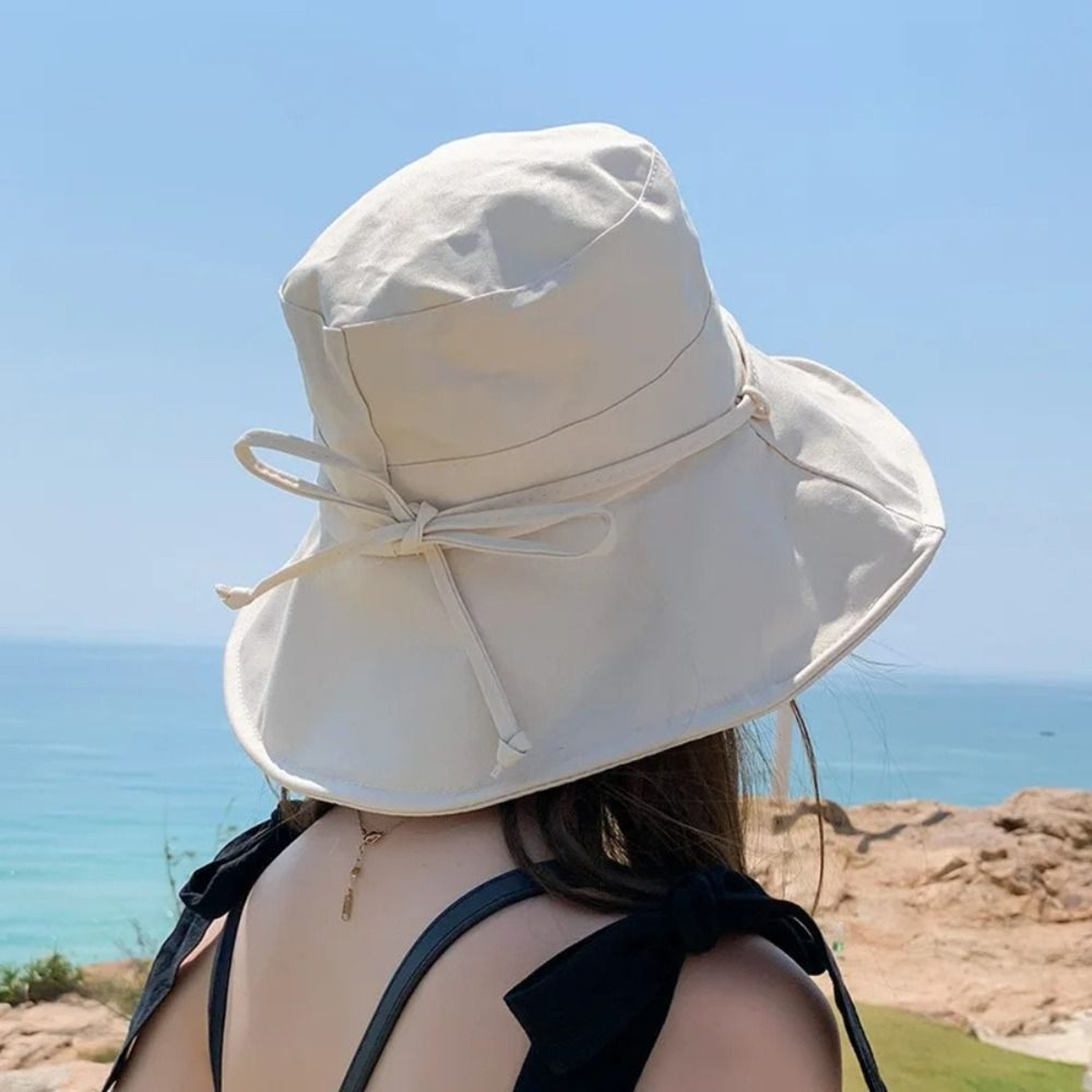 Chic Solid Color Women Bucket Hat  Lightweight Foldable Sun Hat With Adjustable Strap 4