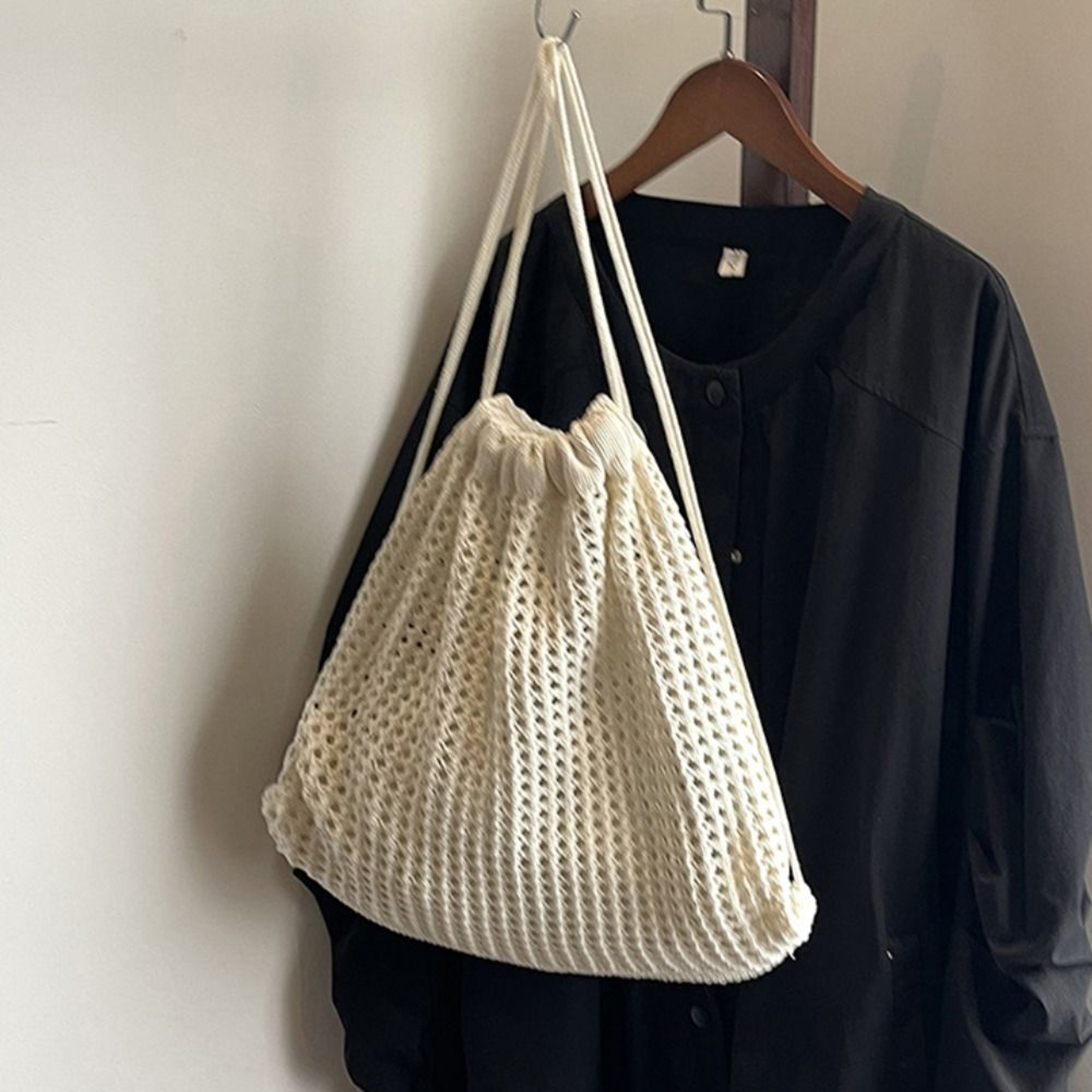 Bohemian Crochet Backpack Large Capacity Hollow Out Knit Shoulder Bag – view 3