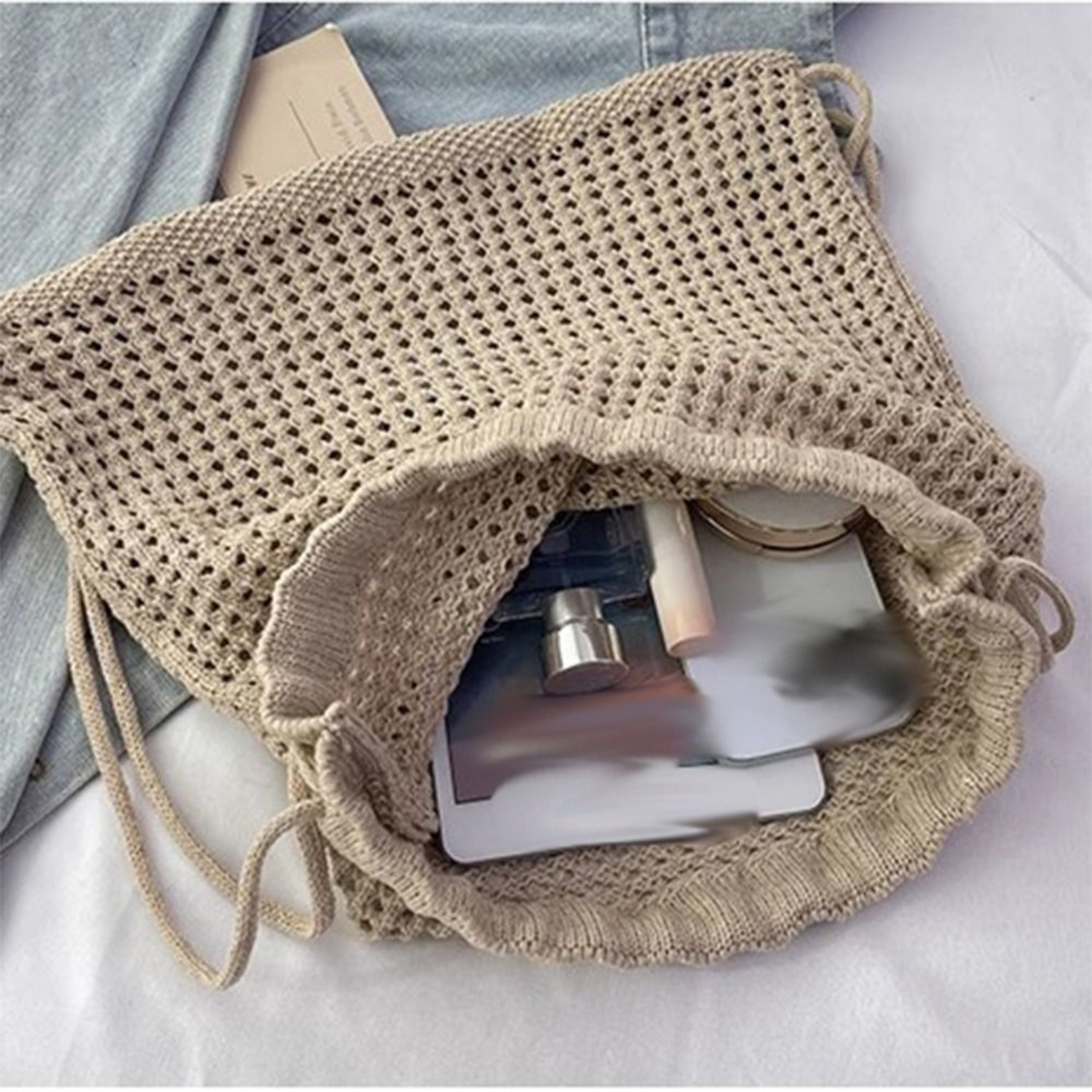 Bohemian Crochet Backpack Large Capacity Hollow Out Knit Shoulder Bag – view 5