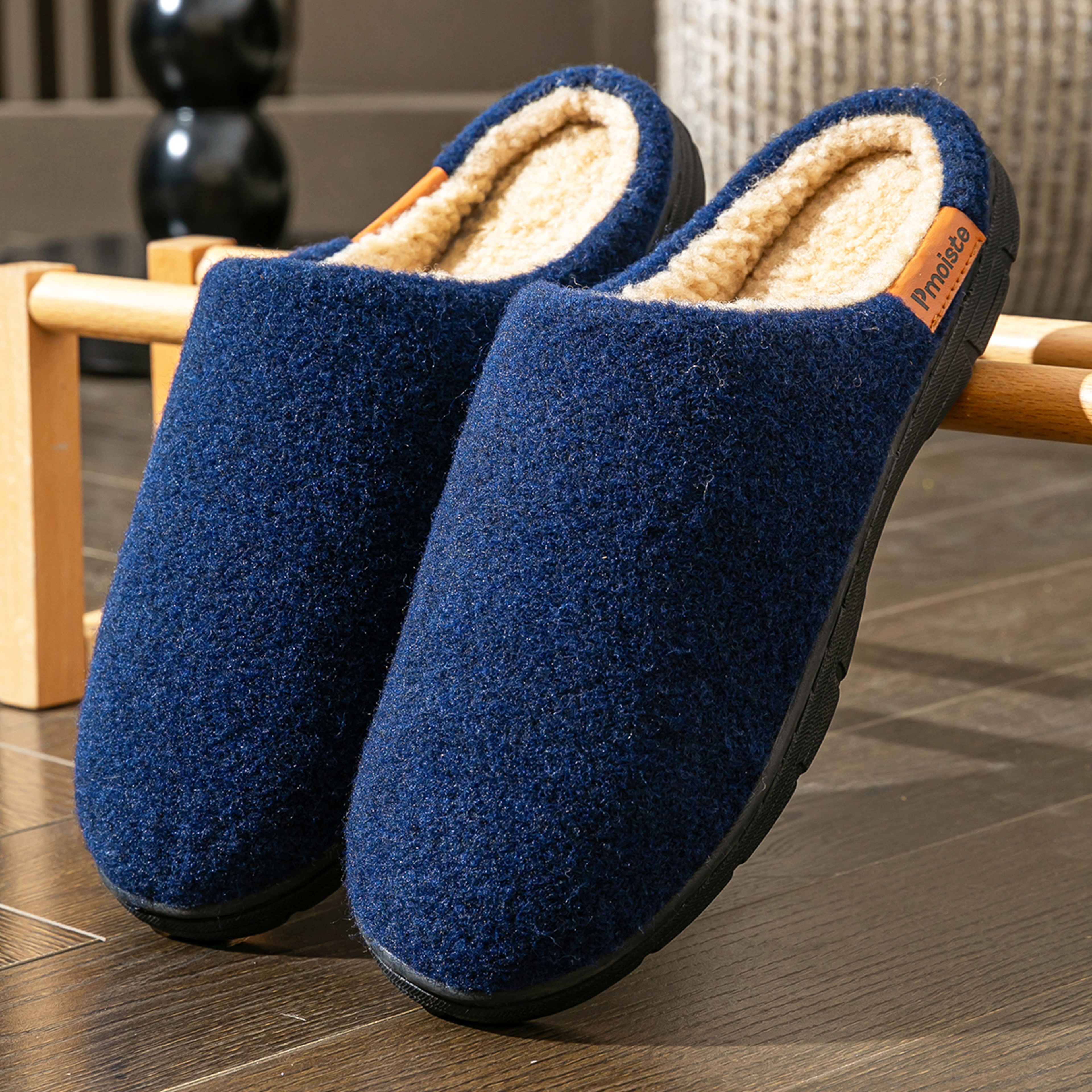Warm Soft Designer Fuzzy Slippers For Men, Memory Foam Cushion, Non Slip TPR Sole, Comfortable Felt Home Shoes – view 2