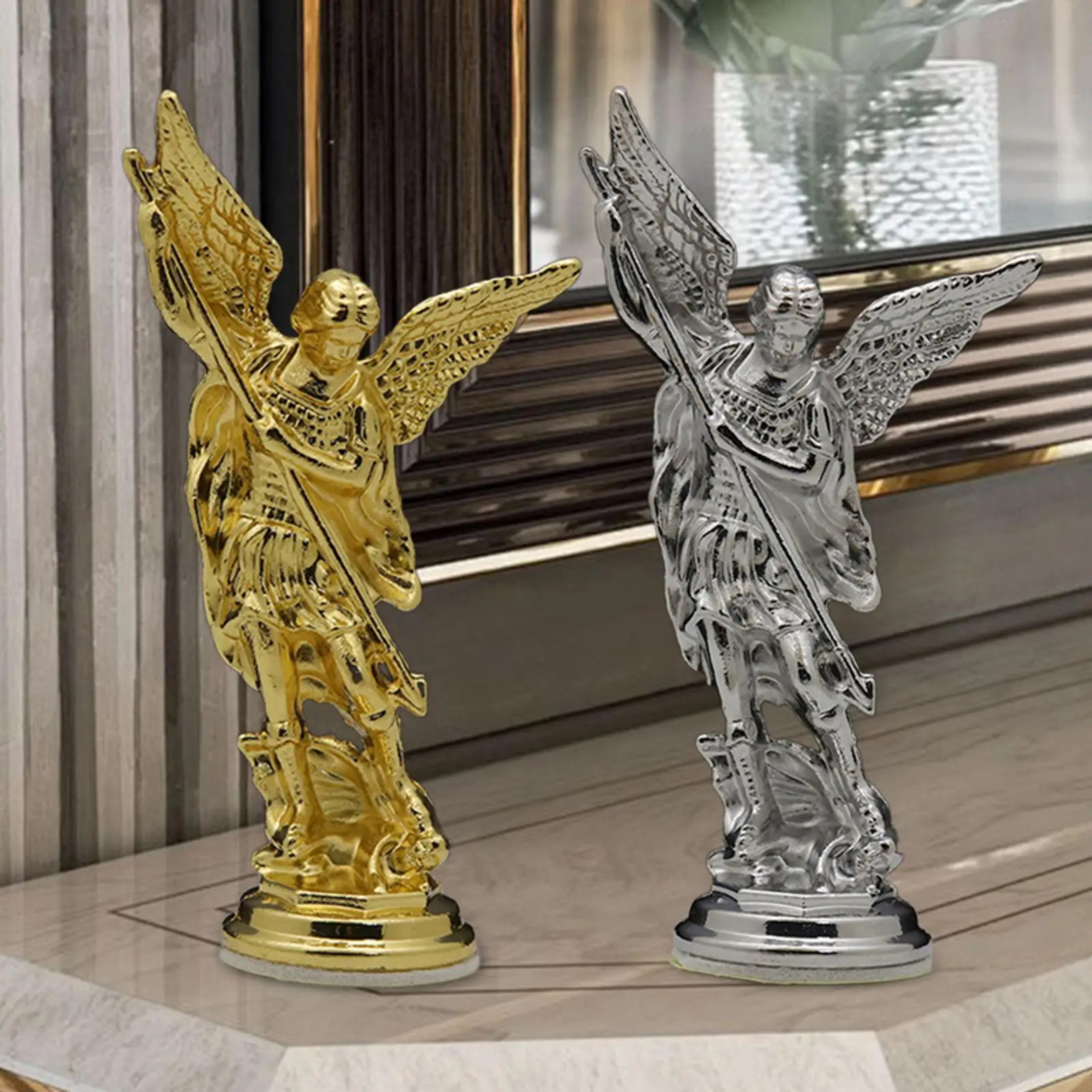 Sacred Angel Michael's Sculpture, Zinc Alloy Statue, Saint Michael Archangel Figurine for Home Desk Decor – view 1