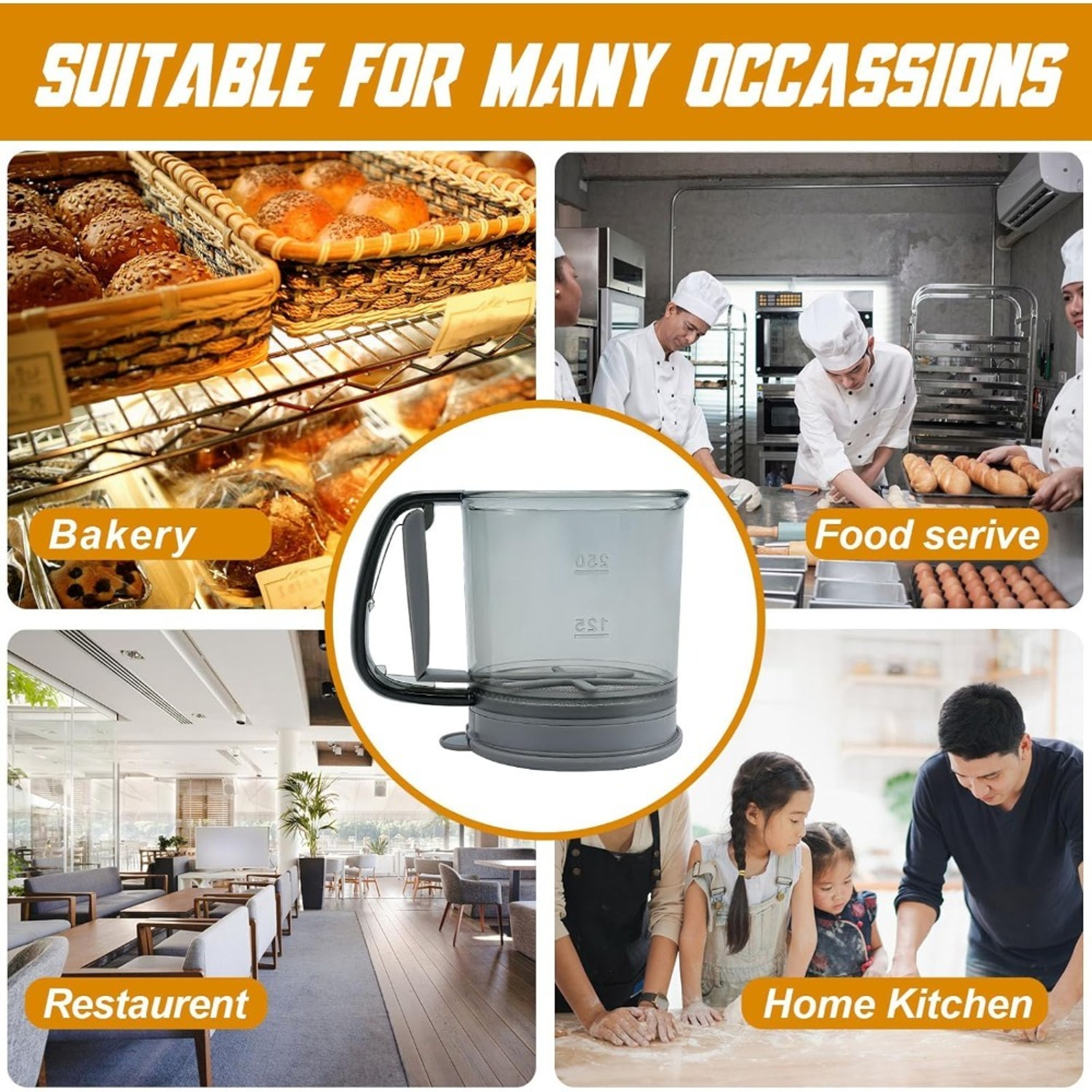 Plastic Sifter with Tray, Fine Mesh Flour Sifter, One Hand Press Baking Tool, Powdered Sugar Kitchen Cake Filter – view 4