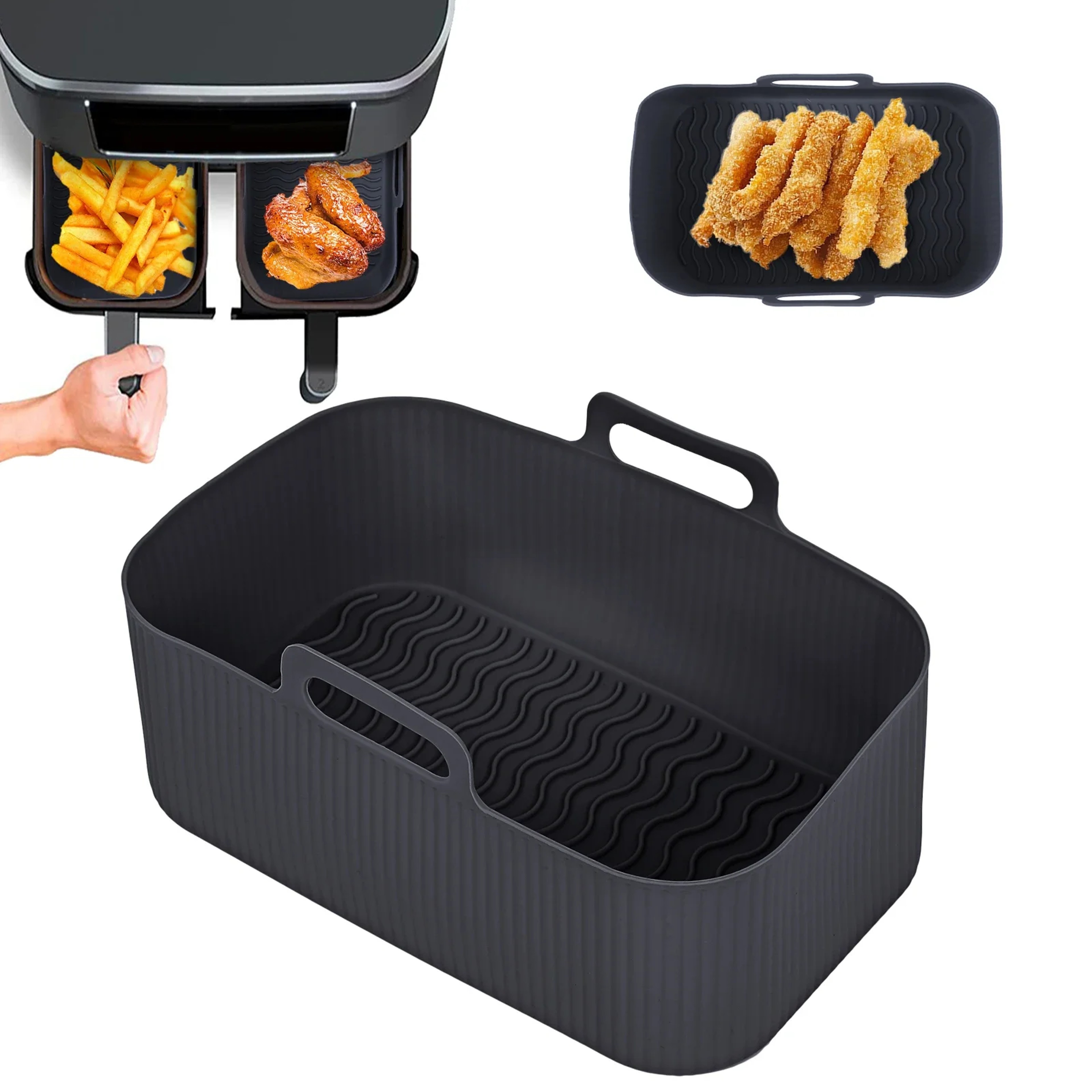 Air Fryer Silicone Tray Reusable Rectangle Oven Basket Baking Liner Insert Dish For Fried Chicken A 4