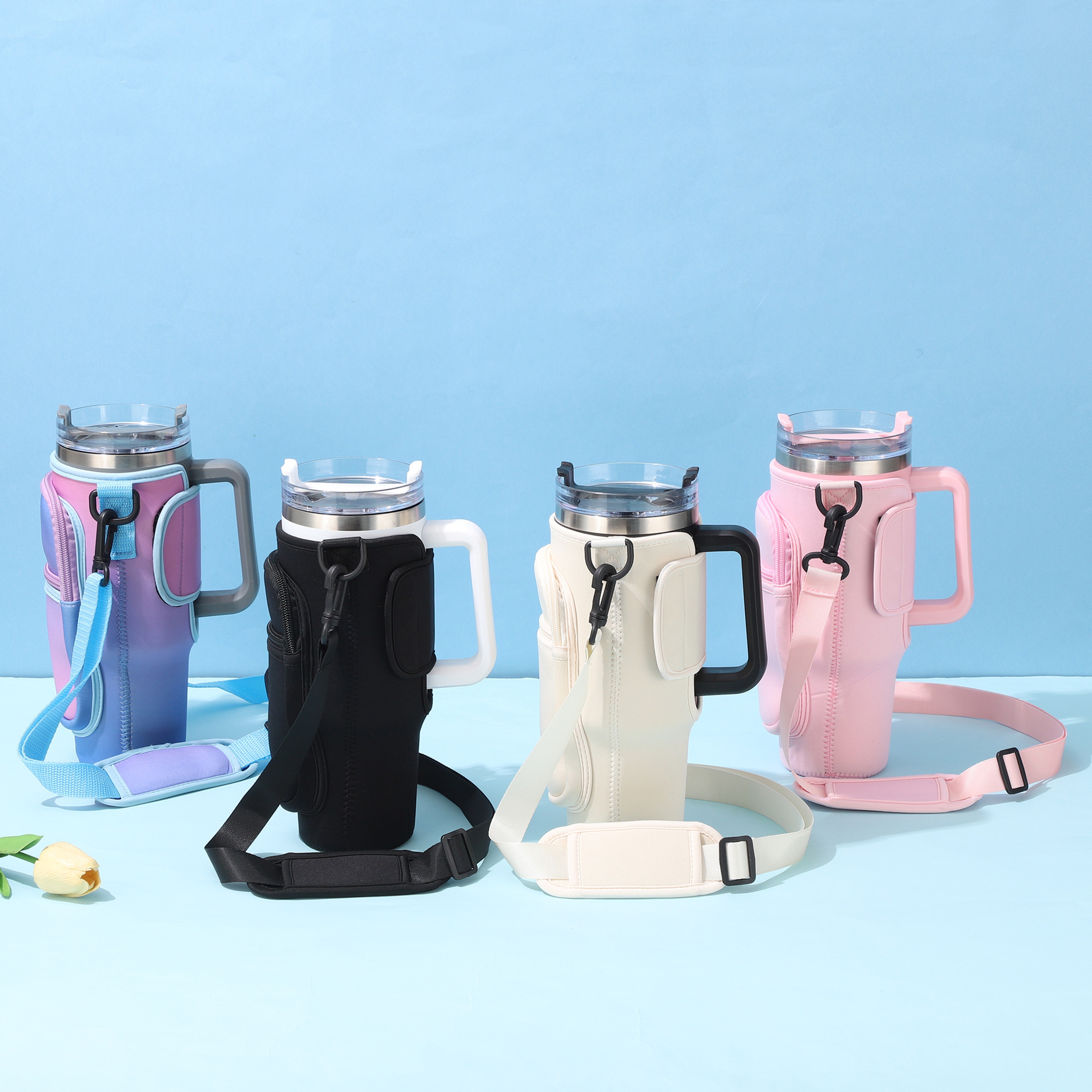 Large-Capacity CarCup Sleeves, Diving Fabric Ice Cup Sleeves, Handle Sleeves with Slanted Shoulder Straps, Availabl – view 2