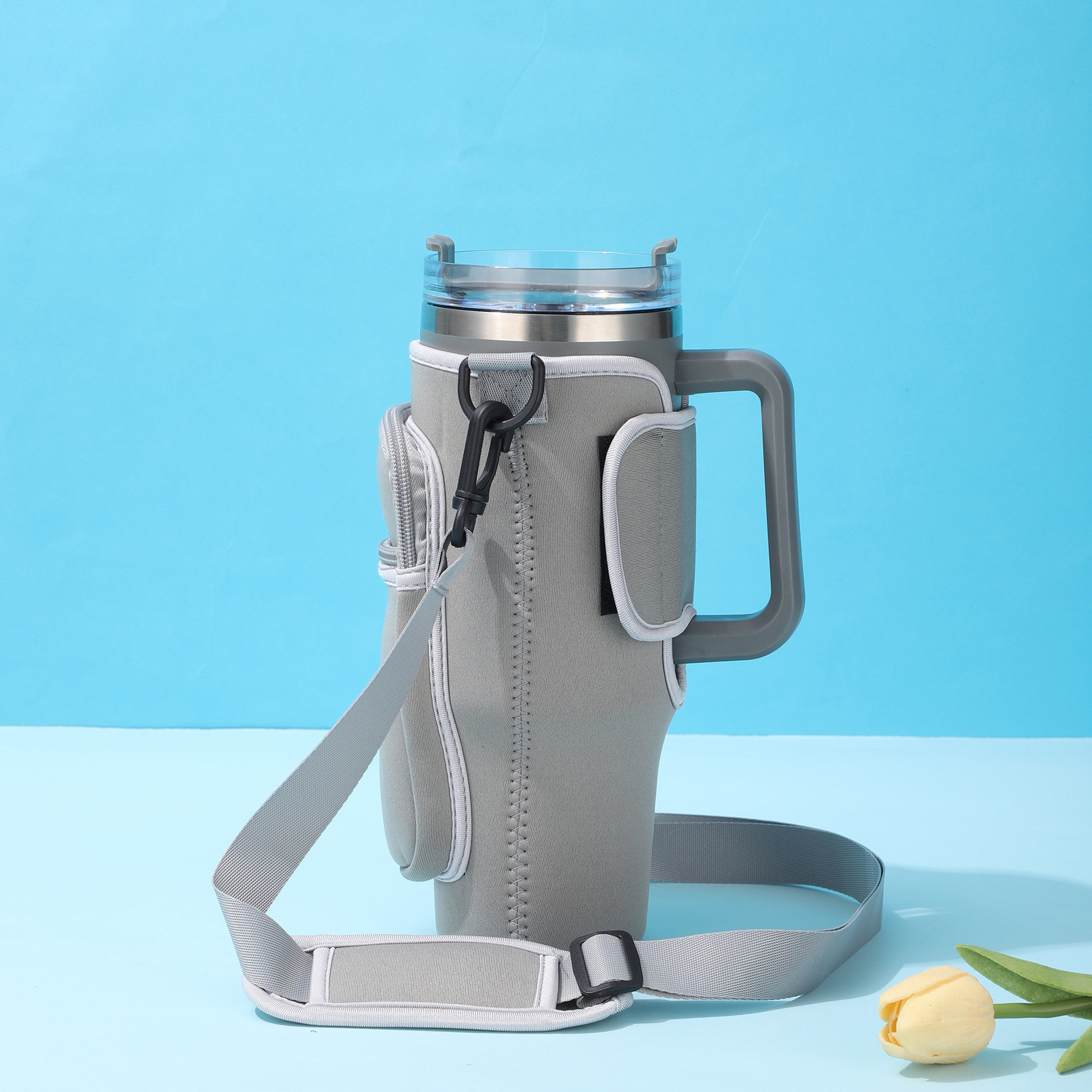 Large-Capacity CarCup Sleeves, Diving Fabric Ice Cup Sleeves, Handle Sleeves with Slanted Shoulder Straps, Availabl – view 6