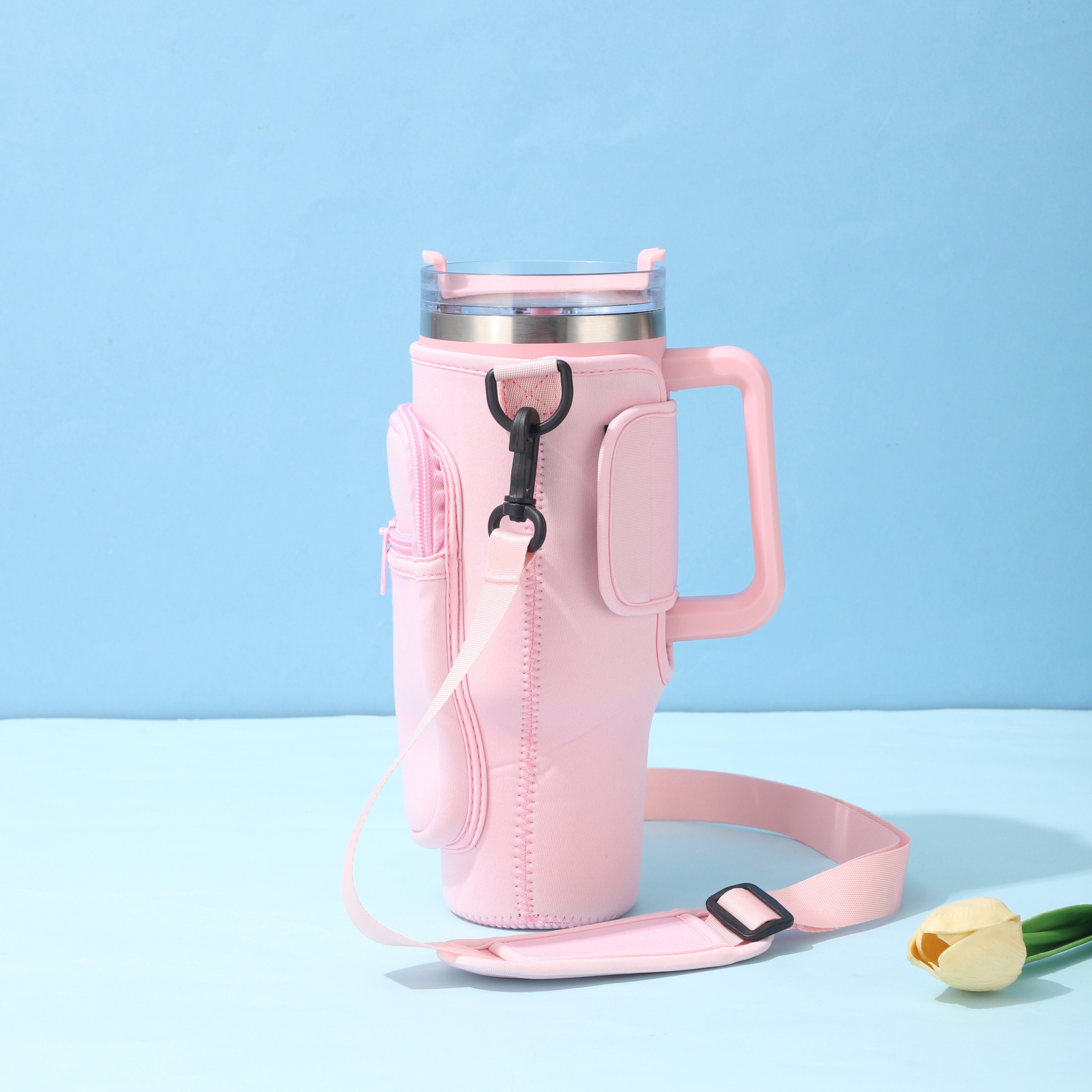 Large-Capacity CarCup Sleeves, Diving Fabric Ice Cup Sleeves, Handle Sleeves with Slanted Shoulder Straps, Availabl – view 13