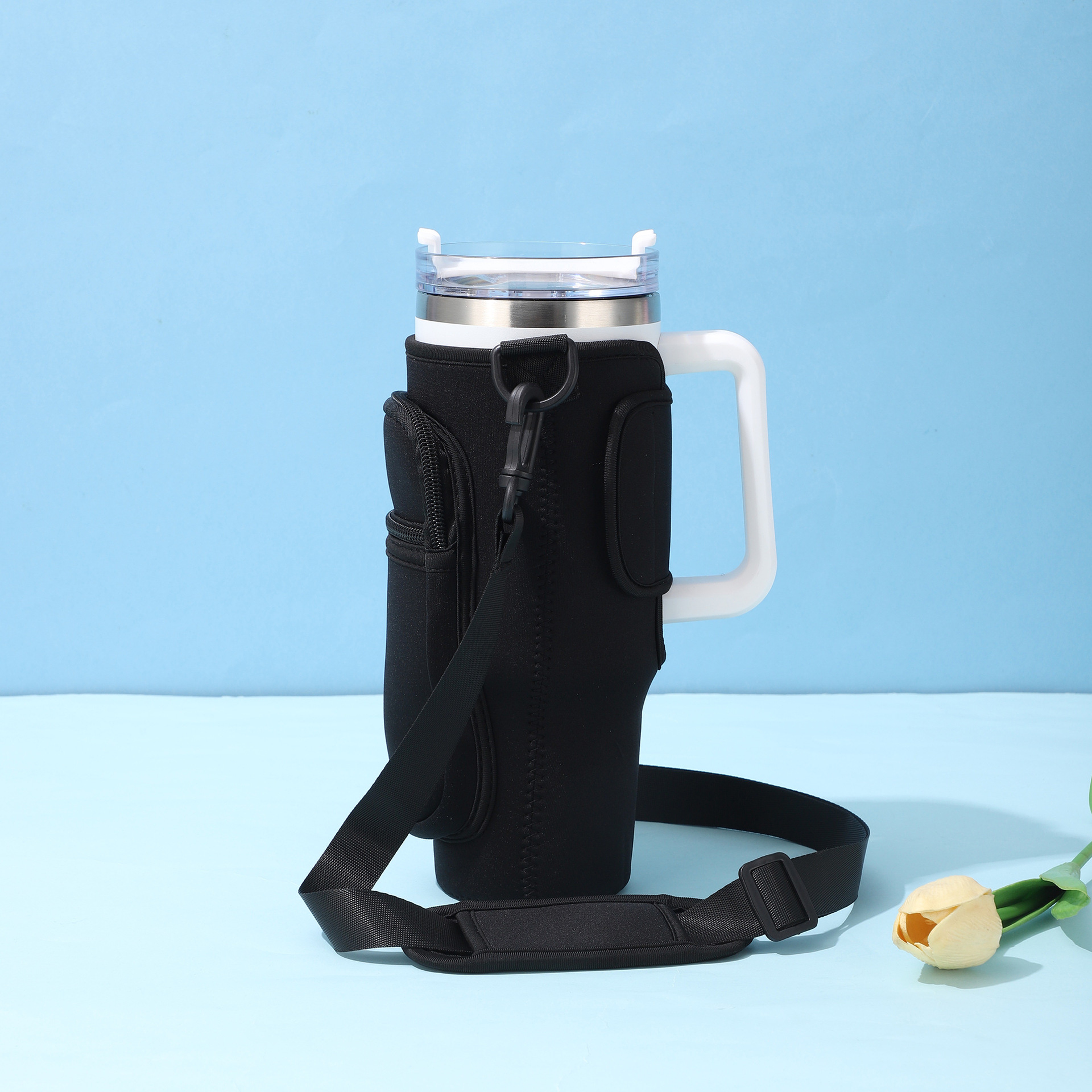 Large-Capacity CarCup Sleeves, Diving Fabric Ice Cup Sleeves, Handle Sleeves with Slanted Shoulder Straps, Availabl – view 14
