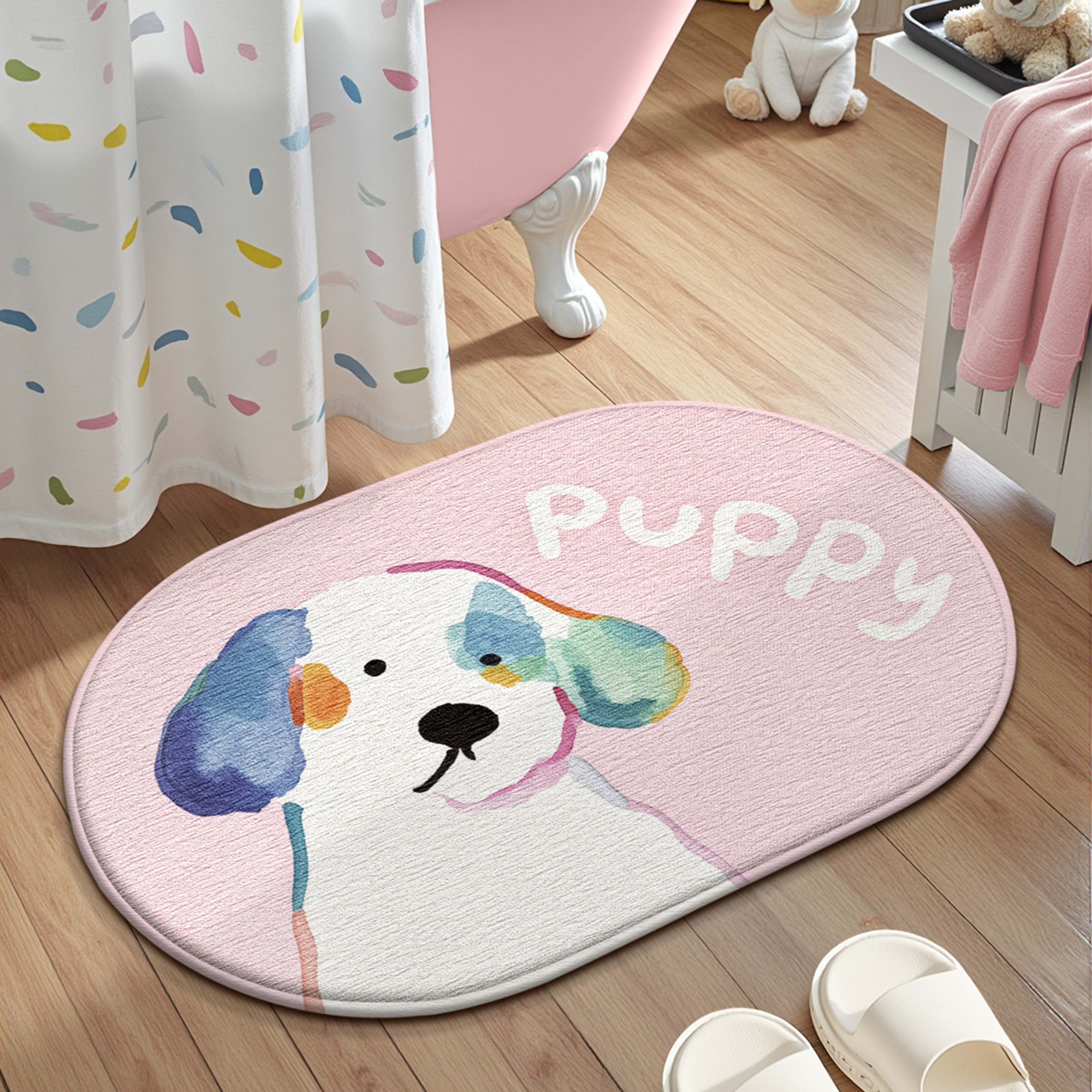 Adorable Cartoon Dog Bath Mat, Super Soft Memory Foam, Instant Water Absorption, Quick Dry Anti-Slip Bathroom Rug – view 1