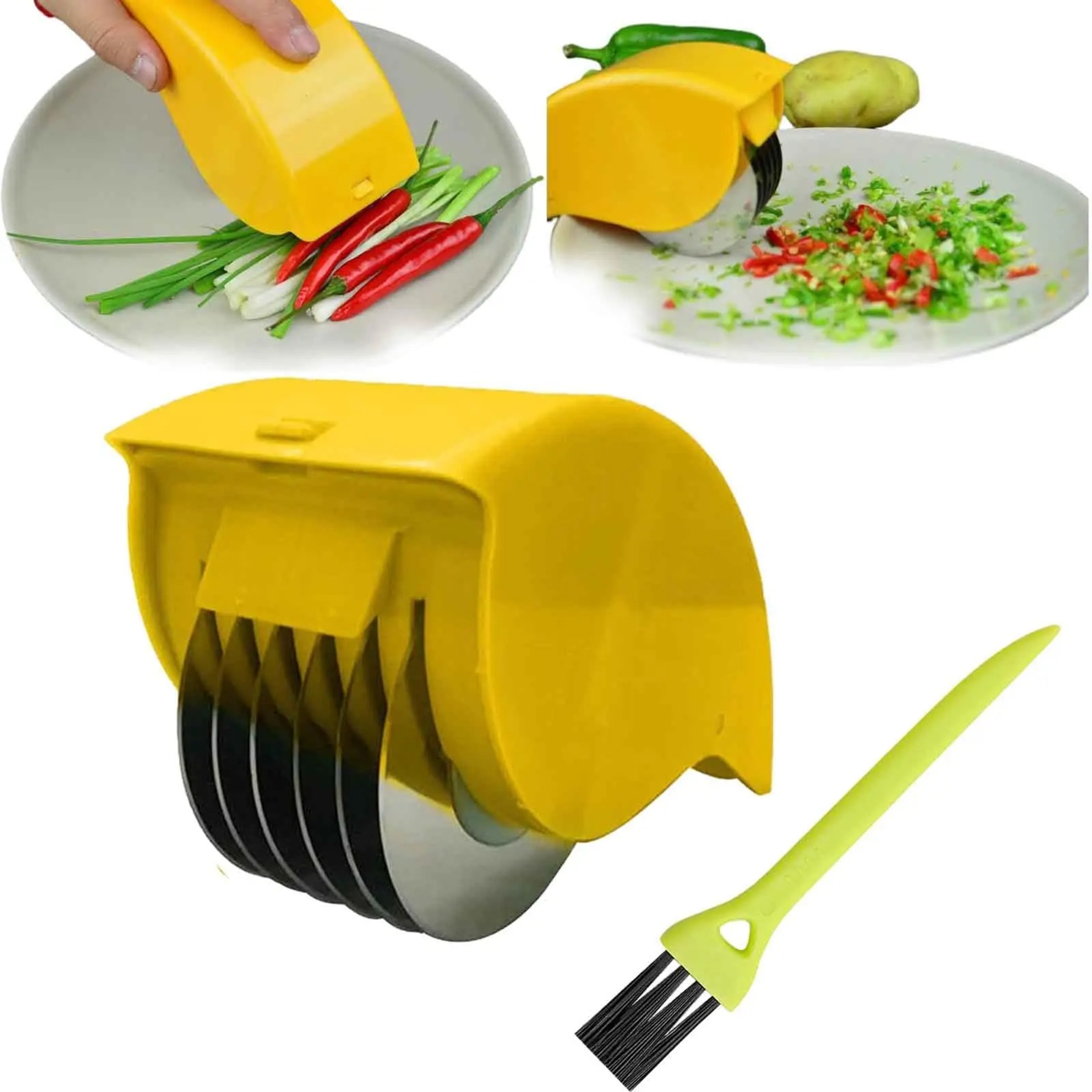 Vegetable Chopper Roller, Manual Scallion Cutter, 6 Stainless Steel Blade Herb Mincer, Detachable Parsley Chopper Tool – view 9