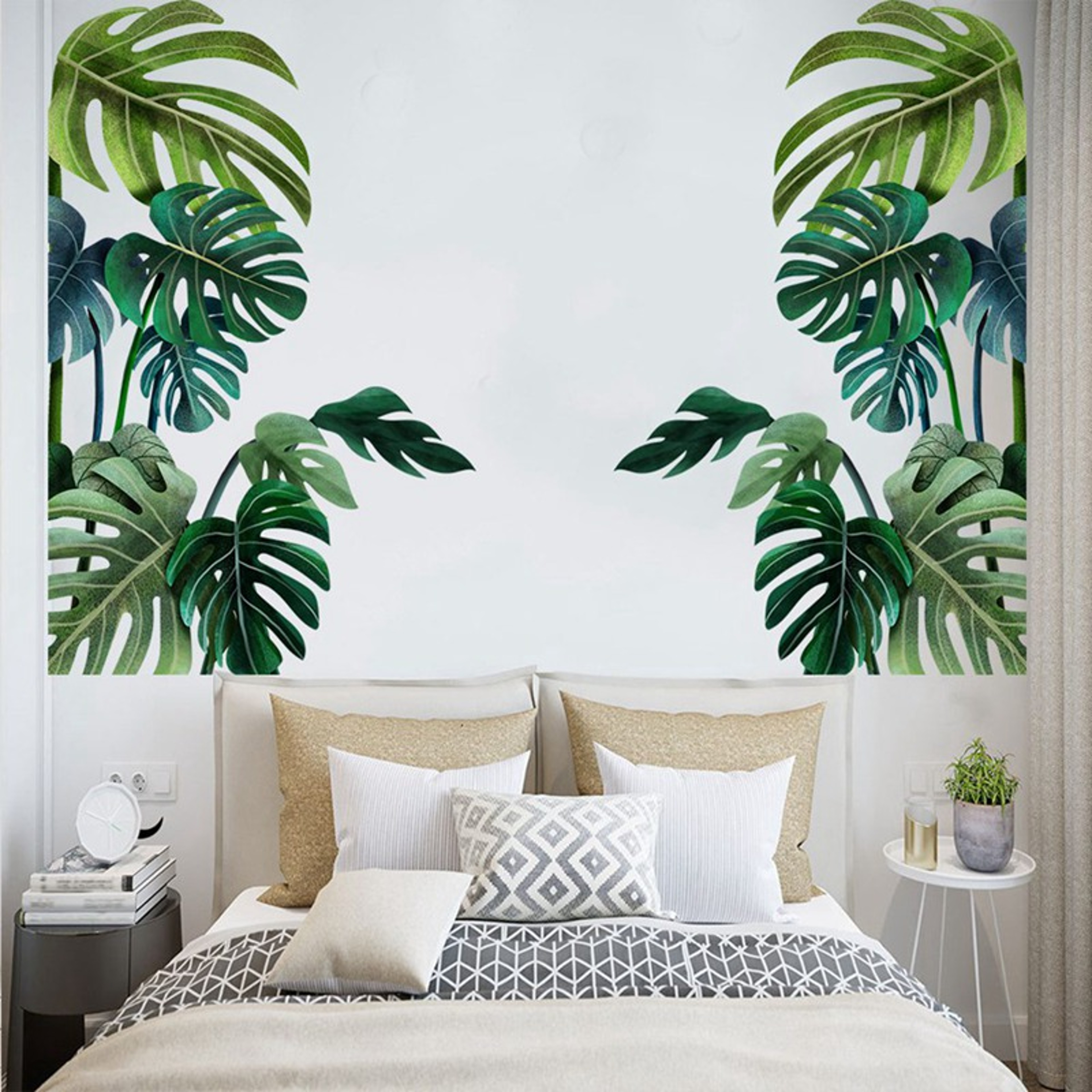 Large Nordic Green Leaf Wall Stickers, Removable PVC Eco Friendly Decals, Home Decor Art for Living Room Bedroom – view 1