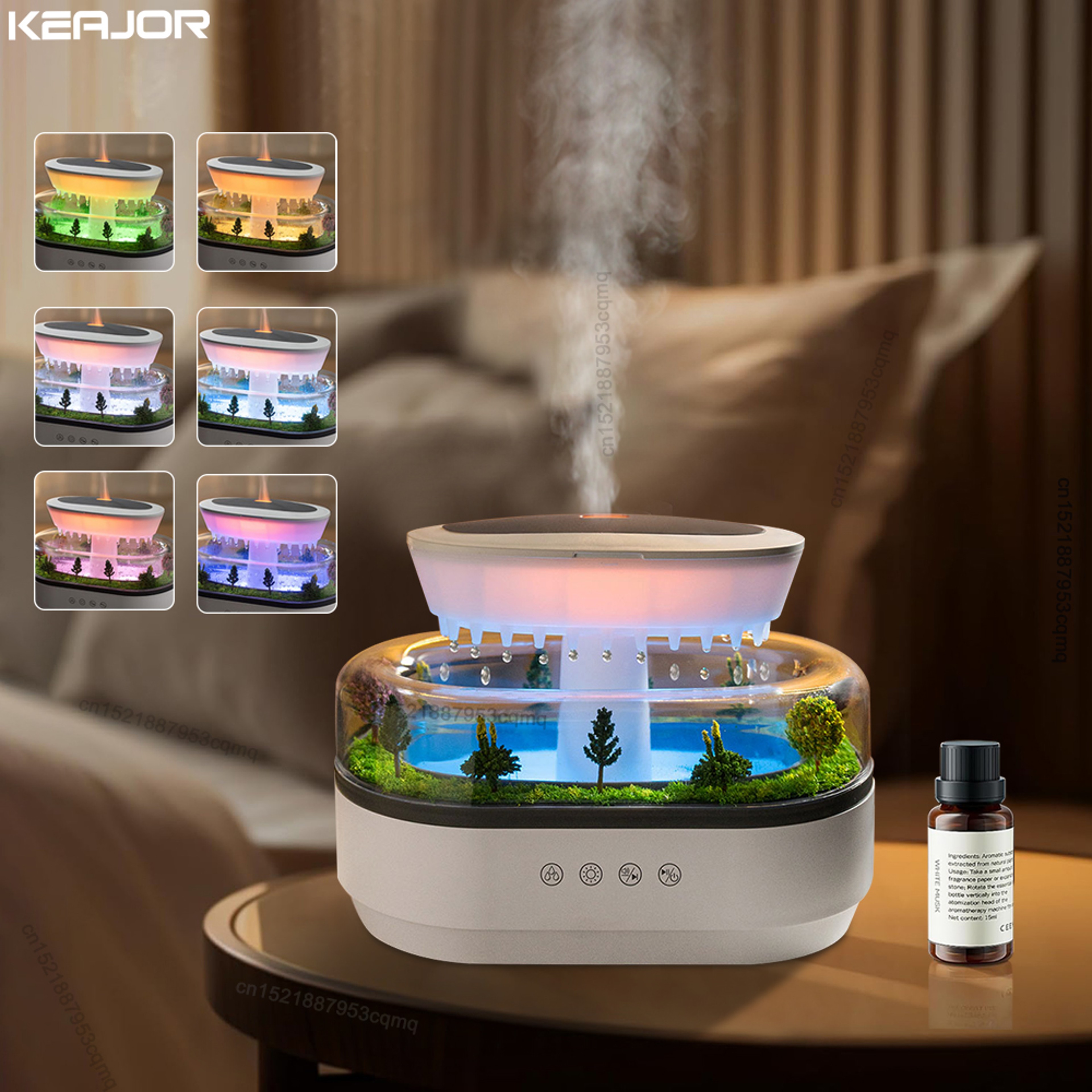 Aroma Humidifier Ultrasonic Air Diffuser Raindrop Essential Oil Home Fragrance Colourful Light Whit 0