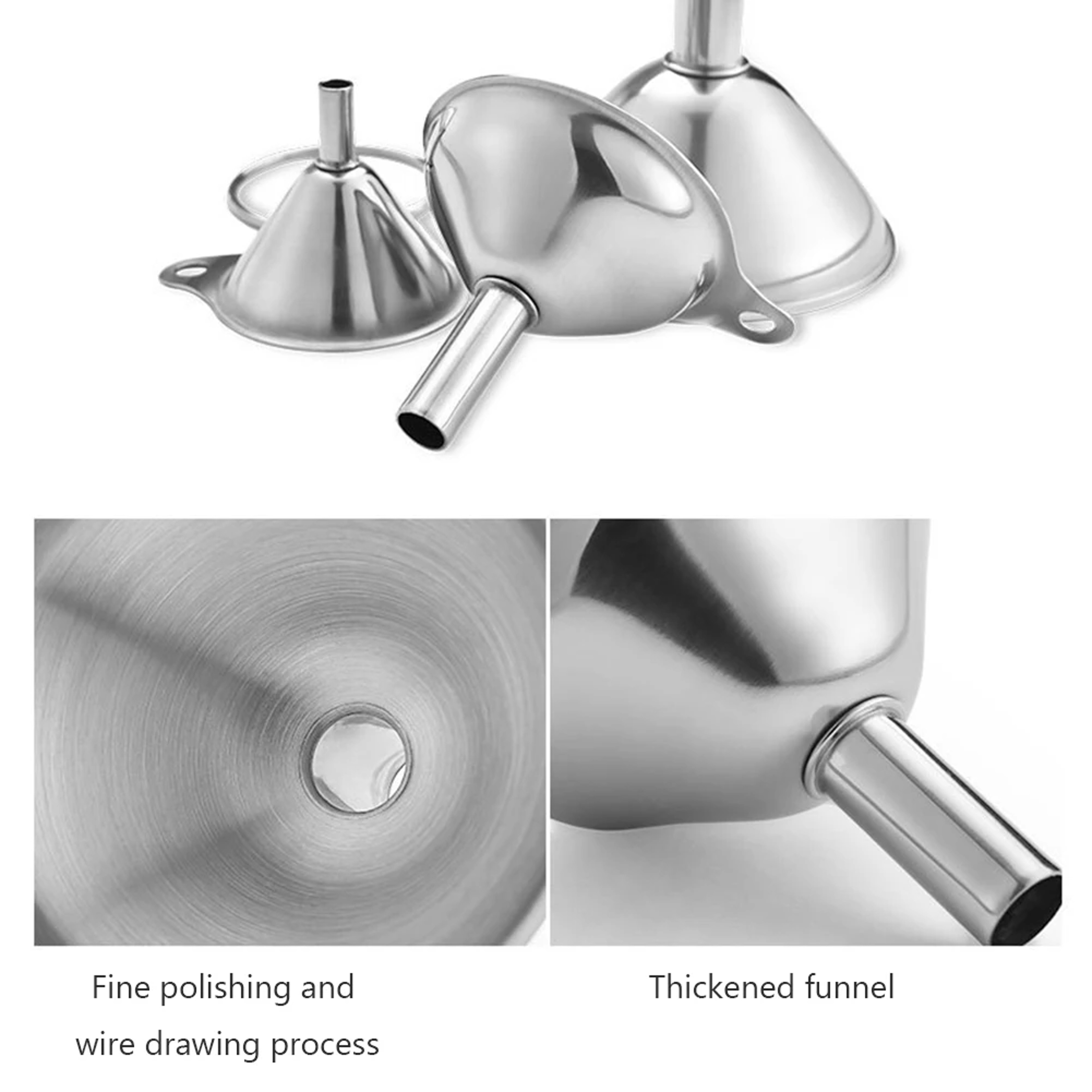 Stainless Steel Funnels Set Multipurpose Kitchen Funnel Set Liquid Transfer Dry Ingredients Powder  4