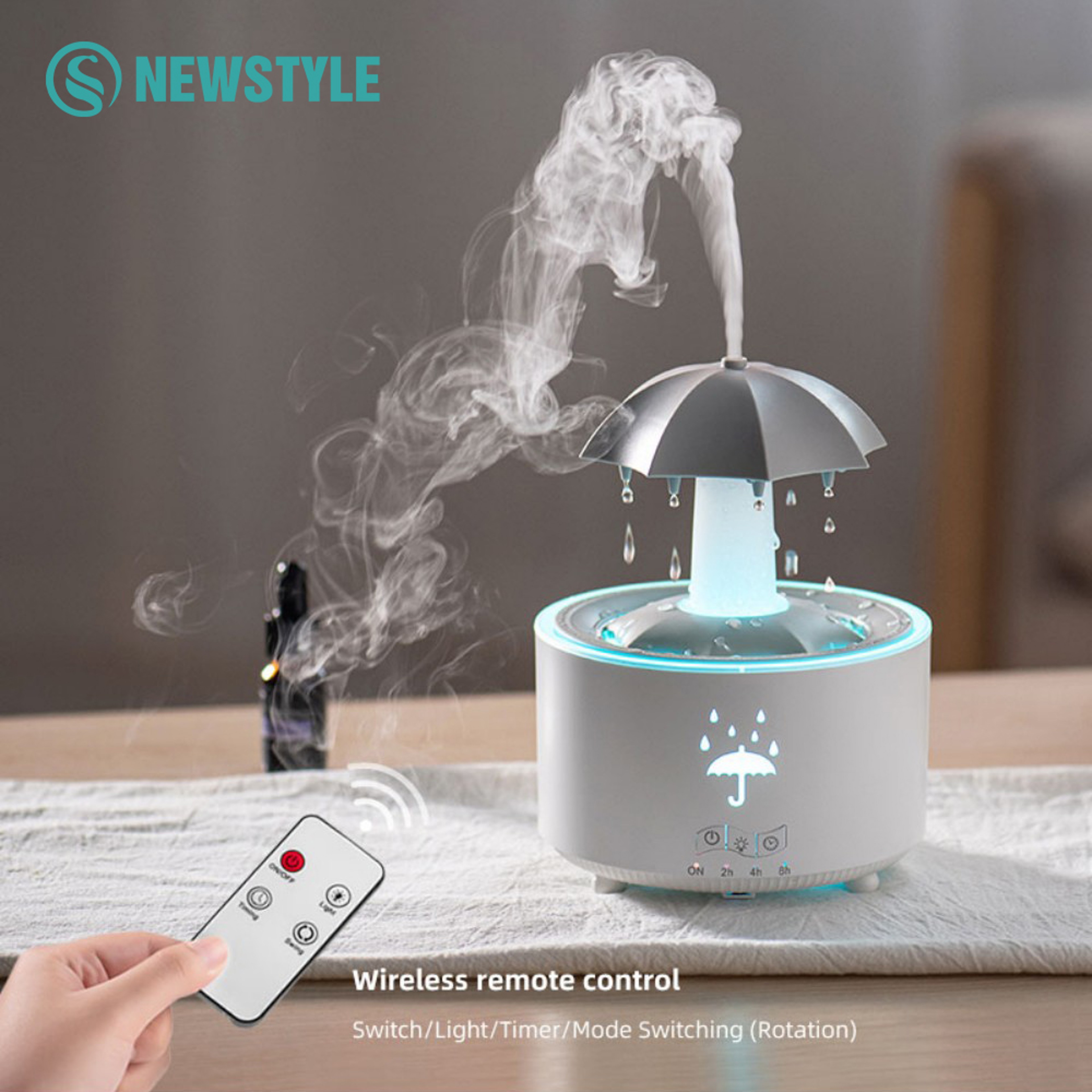 Rotating Umbrella Water Drop Humidifier, Colourful Night Light Aroma Diffuser, Quiet Essential Oil Sprayer for Home – view 1