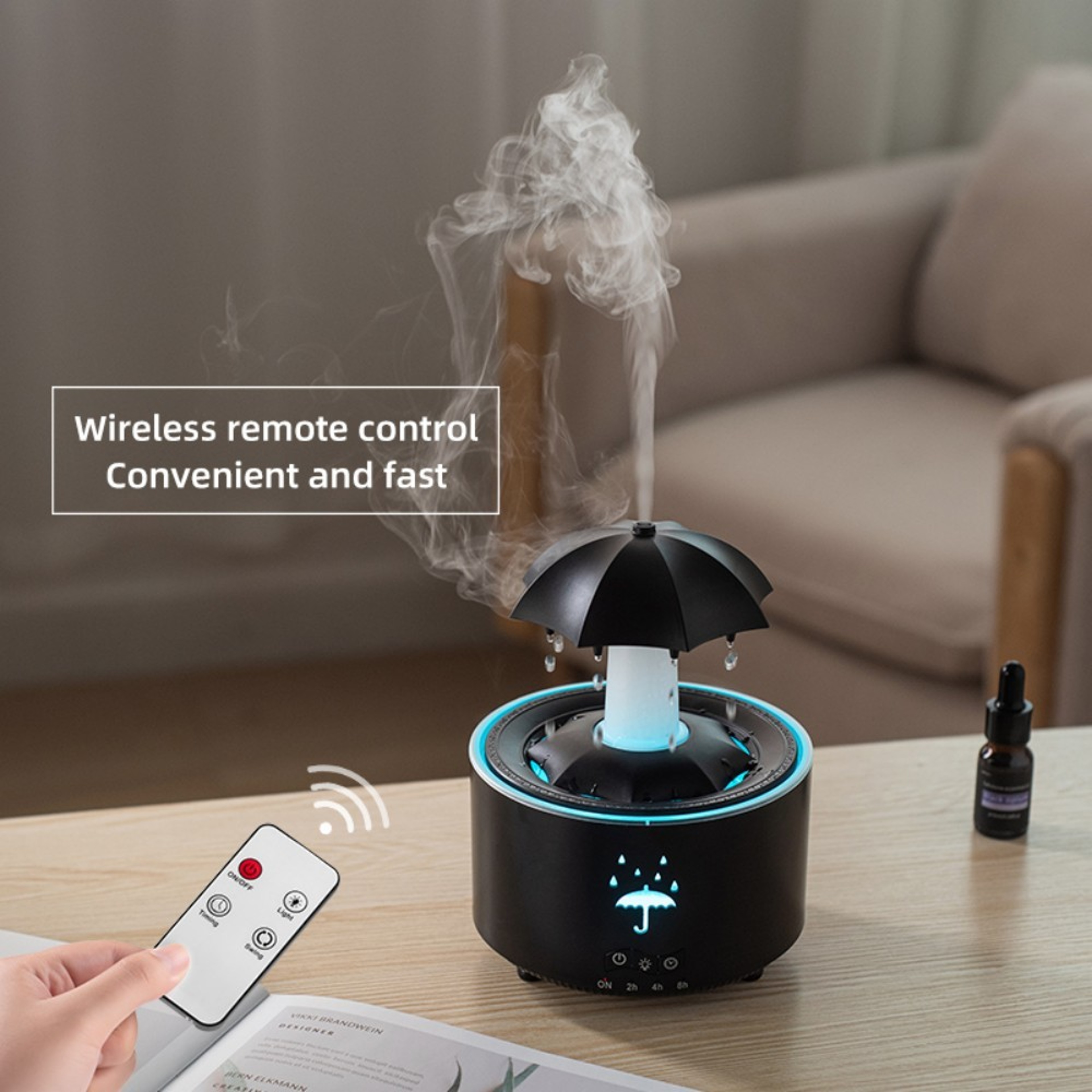 Rotating Umbrella Water Drop Humidifier, Colourful Night Light Aroma Diffuser, Quiet Essential Oil Sprayer for Home – view 5
