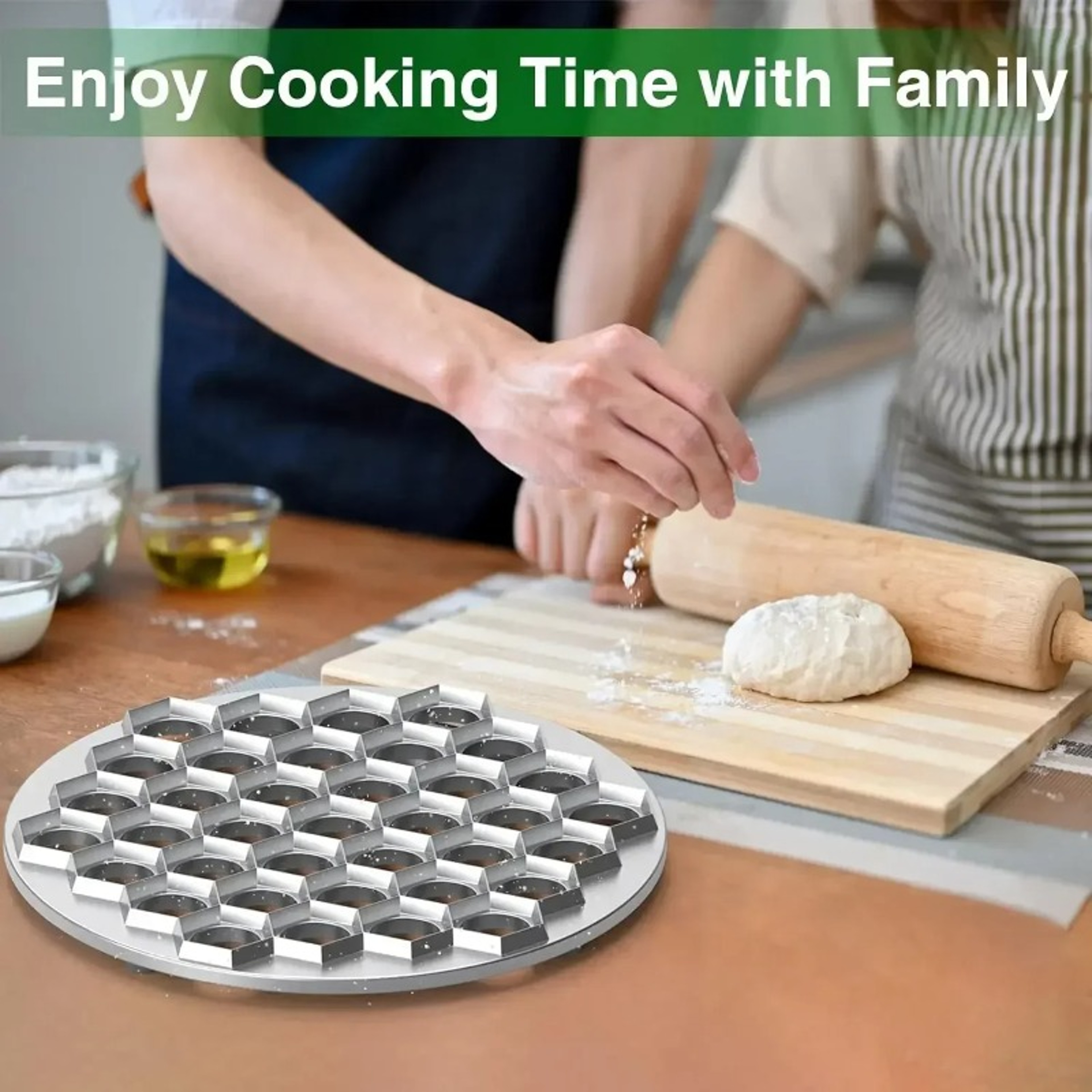 Metal Dumpling Maker, Pastry Press with Wooden Handle, Double Wheel Pasta Cutter, Ravioli Dumplings Kitchen Tool – view 2