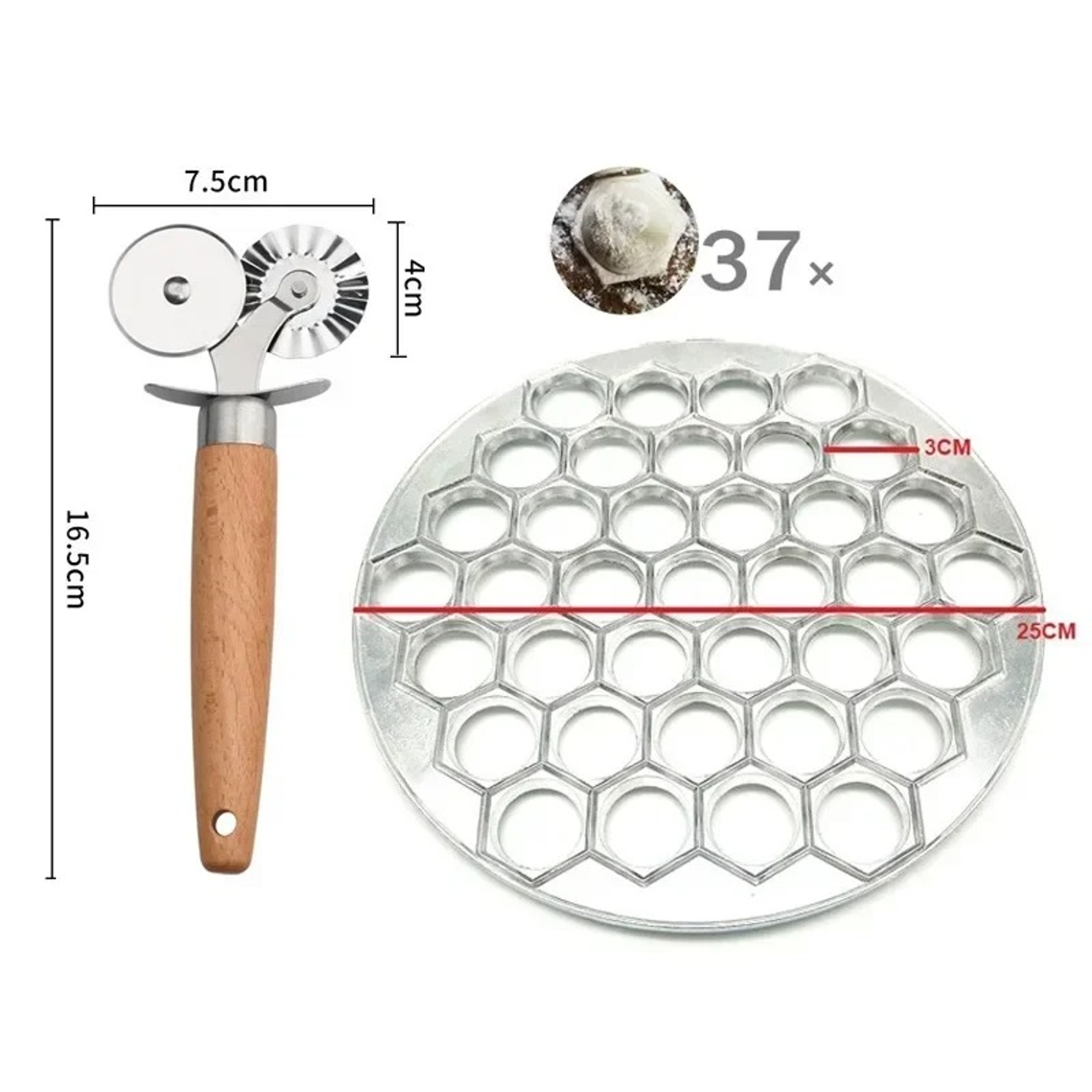 Metal Dumpling Maker, Pastry Press with Wooden Handle, Double Wheel Pasta Cutter, Ravioli Dumplings Kitchen Tool – view 6